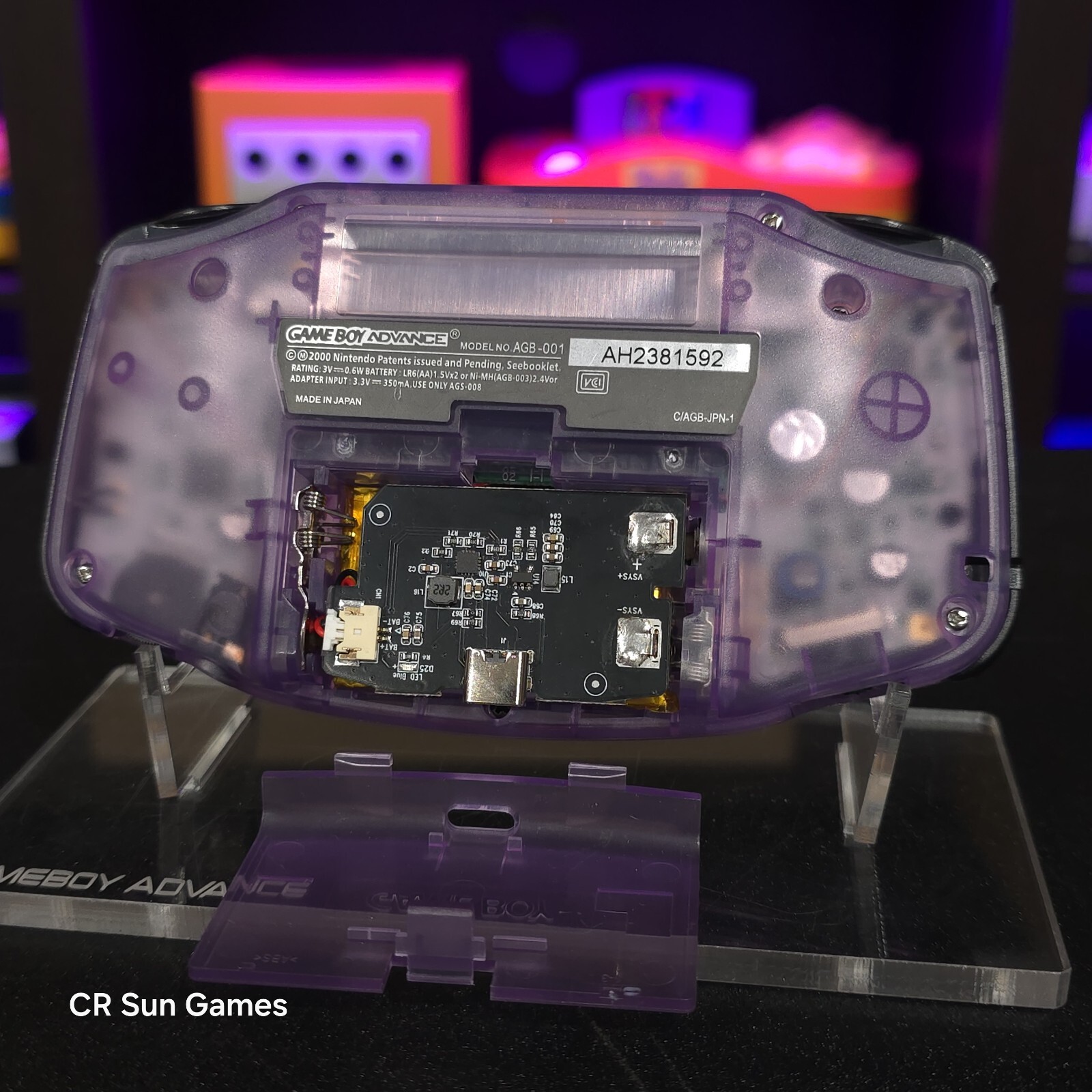 Gengar Purple Game Boy Advance GBA iPS LCD USB-C 1800 mAh Rechargeable Battery