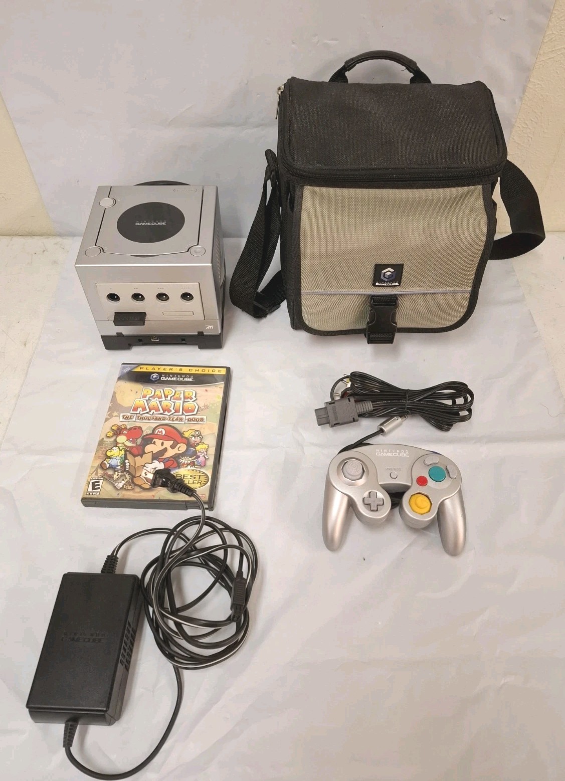 Nintendo DOL-001 USA Gamecube Console – (Silver)Working W/ Game, Carrying Case,