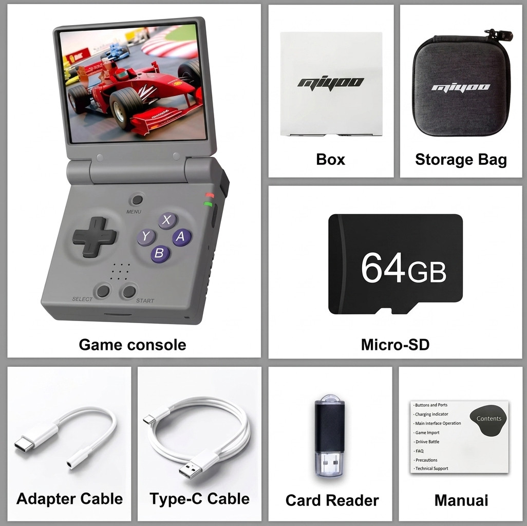 Miyoo Mini Flip Grey 64GB 2.8” IPS Retro Handheld Console WiFi Netplay + Case