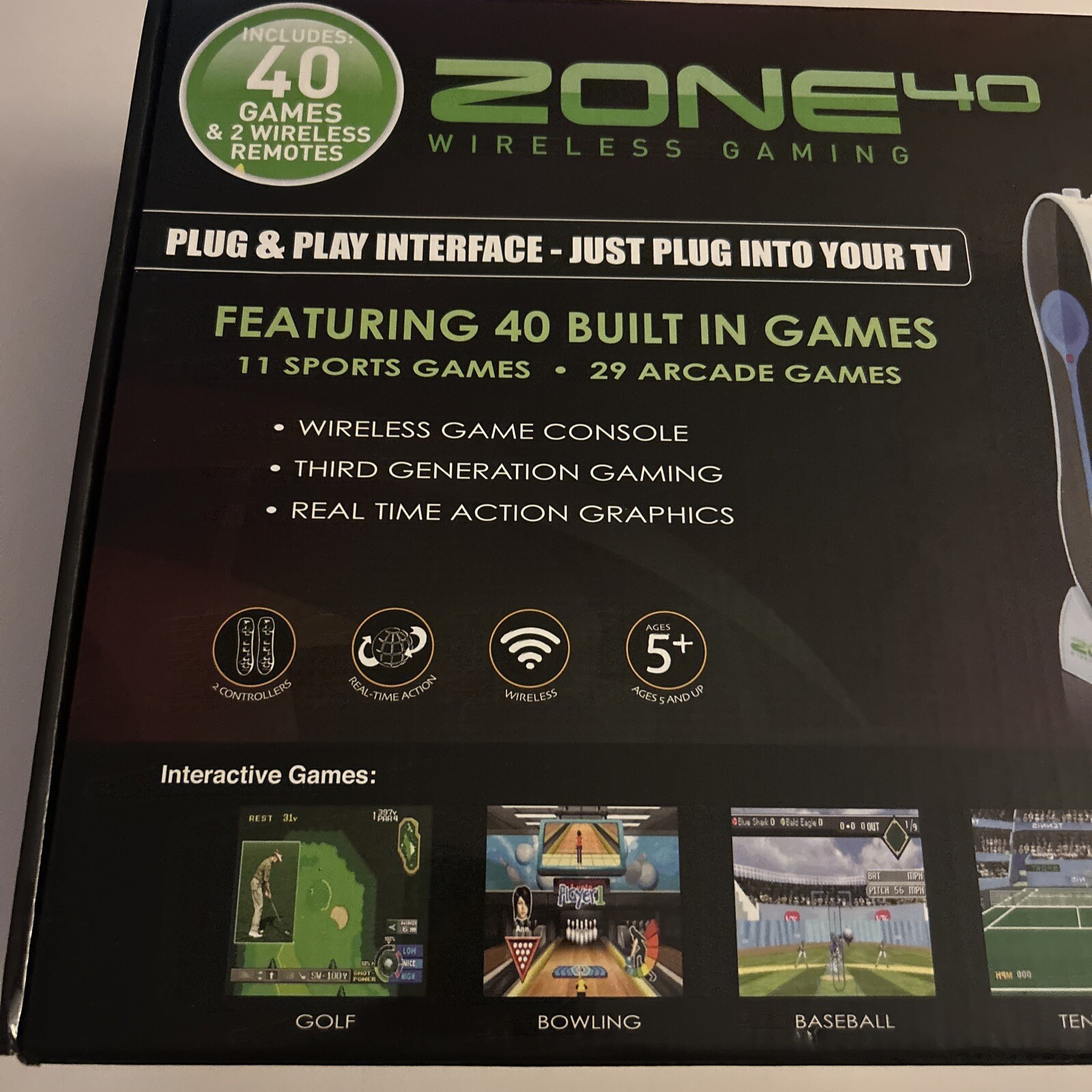 Zone 40 Wireless Remotes Gaming 40 Games 11 Sports 29 Arcade Plug & Play