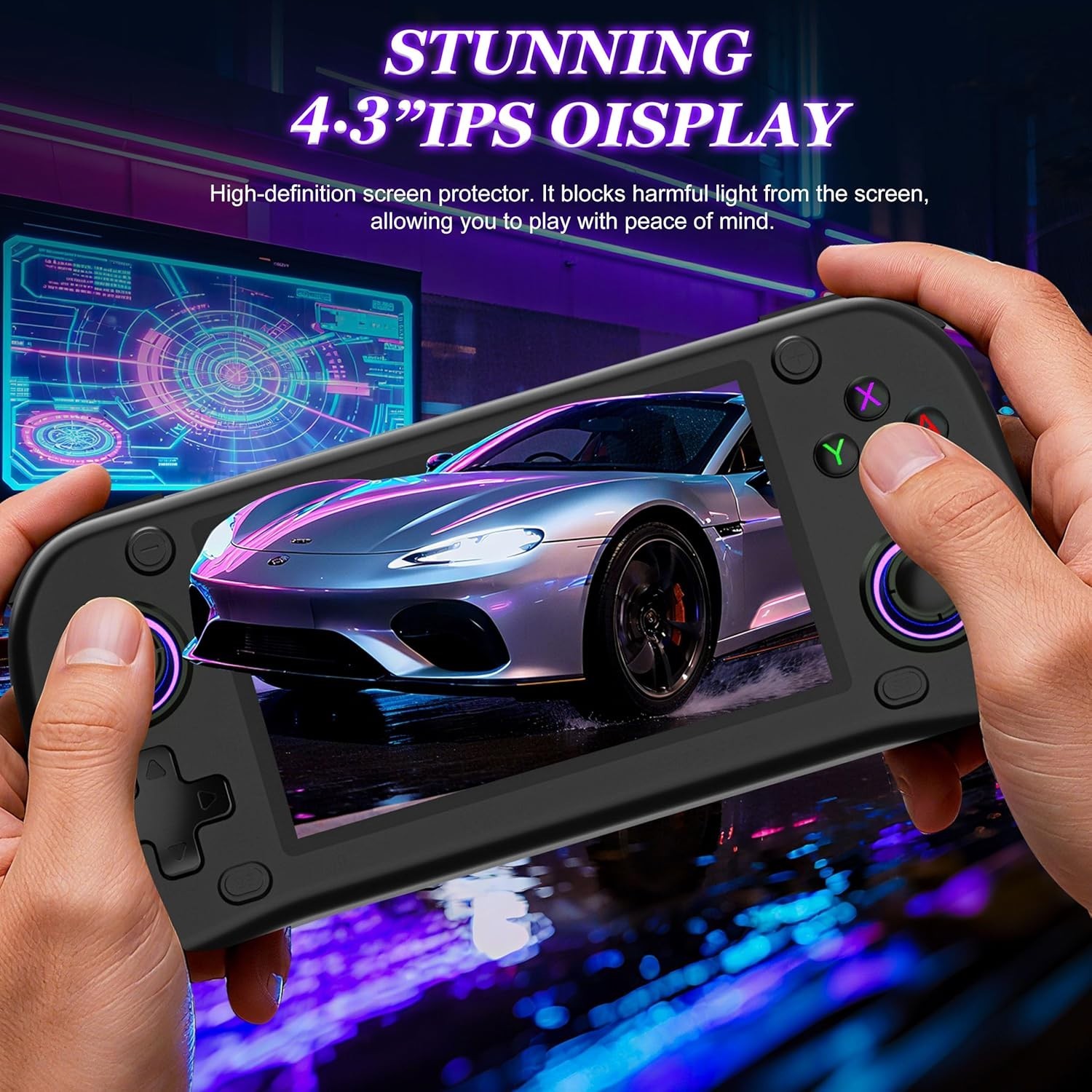 Retro Handheld Game Console 4.3″ IPS 20000+ Games 64GB Portable Black