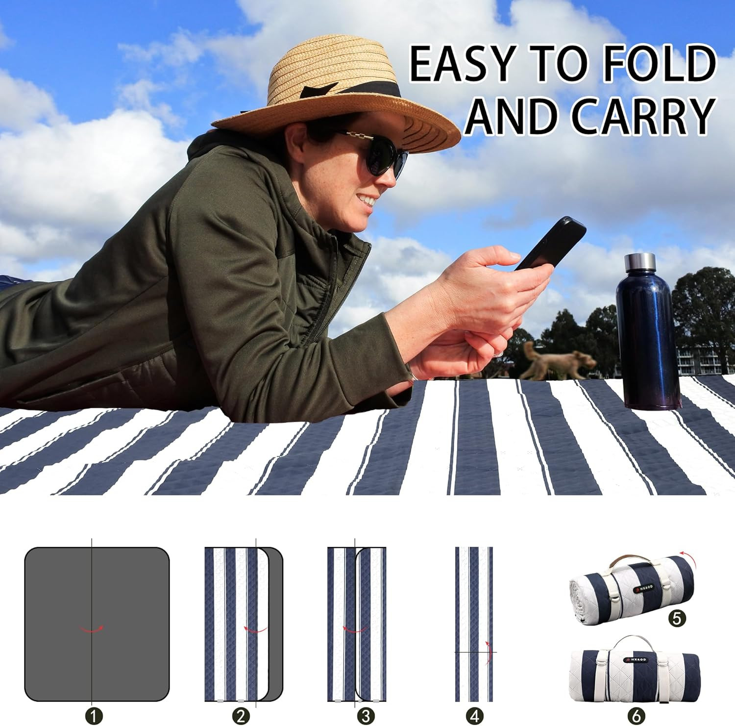Outdoor Picnic Blanket Extra Large, 80”X80” Waterproof Picnic Mat Foldable Campi