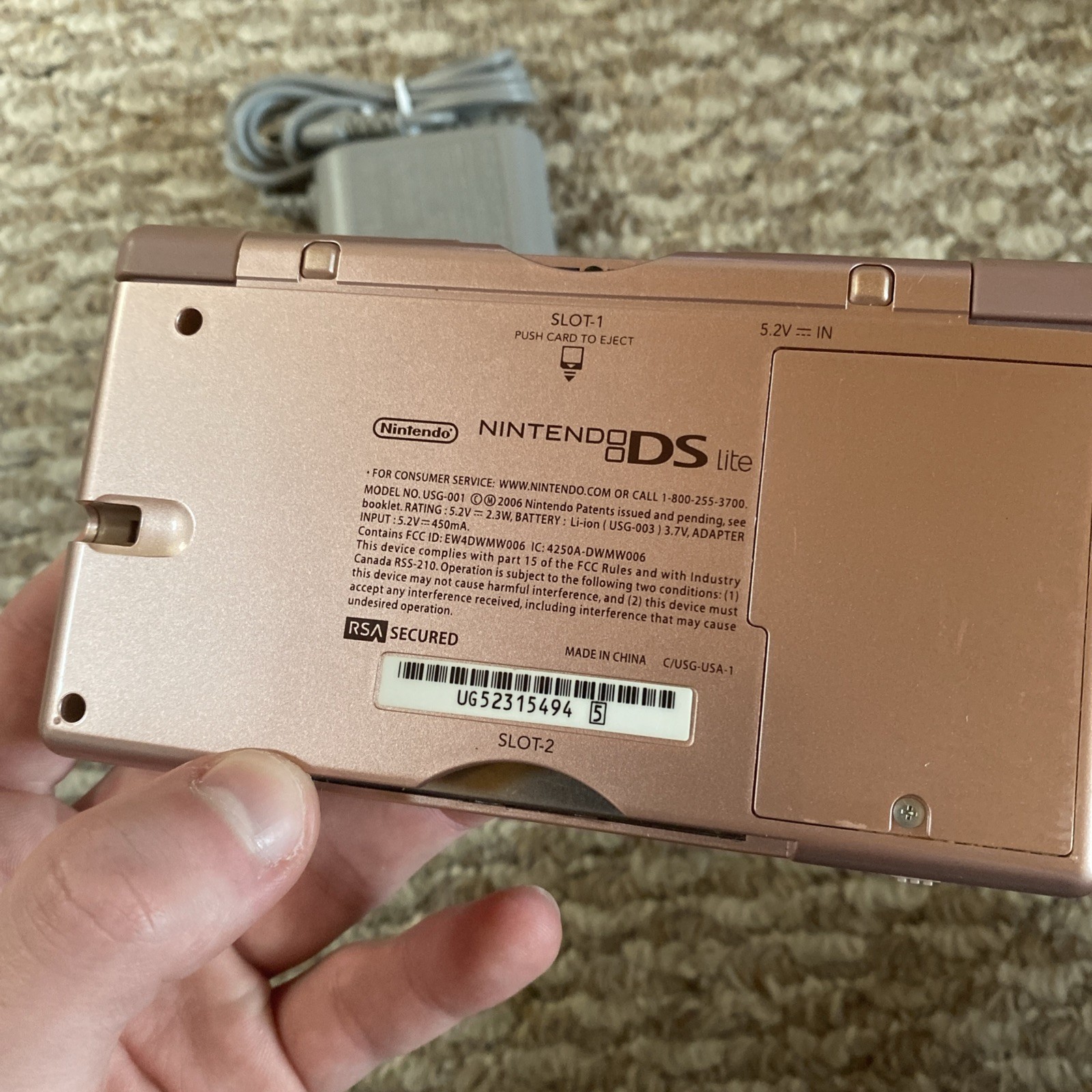 Nintendo DS Lite Metallic Rose Pink Handheld USG-001 W/ Charger Tested USA