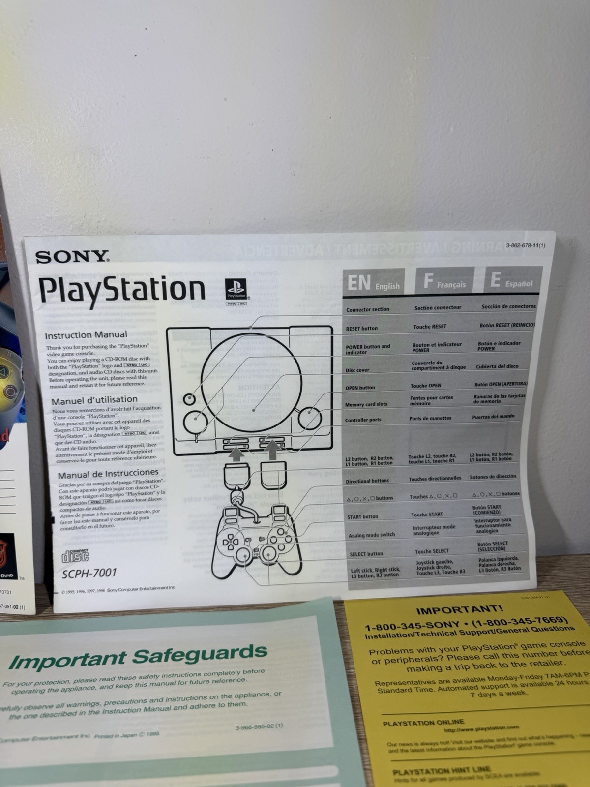 Sony PlayStation 1 PS1 Console Bundle (SCPH-7001) W/ Reg Card Manual & Inserts ✅