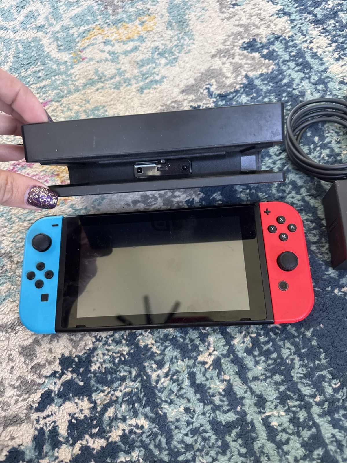 Nintendo Switch Console Neon Red Blue Bundle With Charger And Docking Station