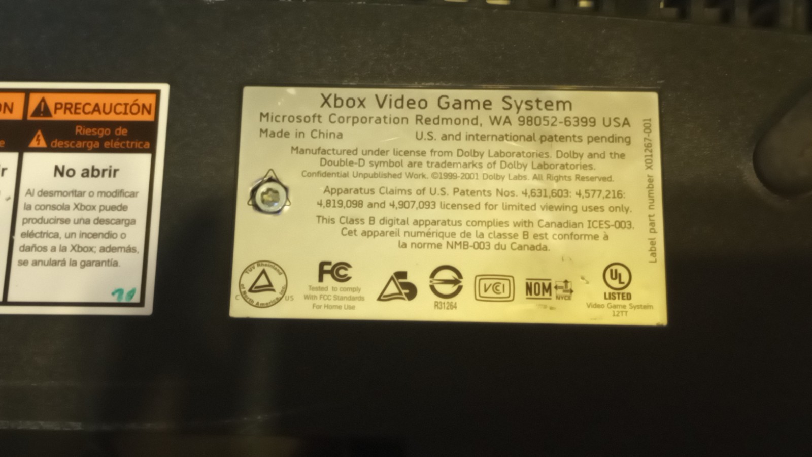 Xbox Original Console 8GB 480p NTSC-U/C 2001 X01267-700 Tested C Description