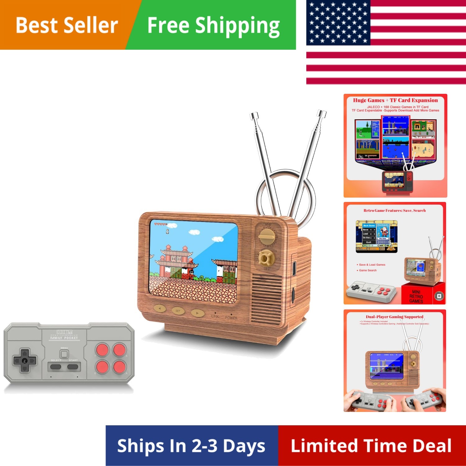 Retro Game Console – JALECO + 168 Classic Games, 2.4G Wireless 2-Player, 3.0 …