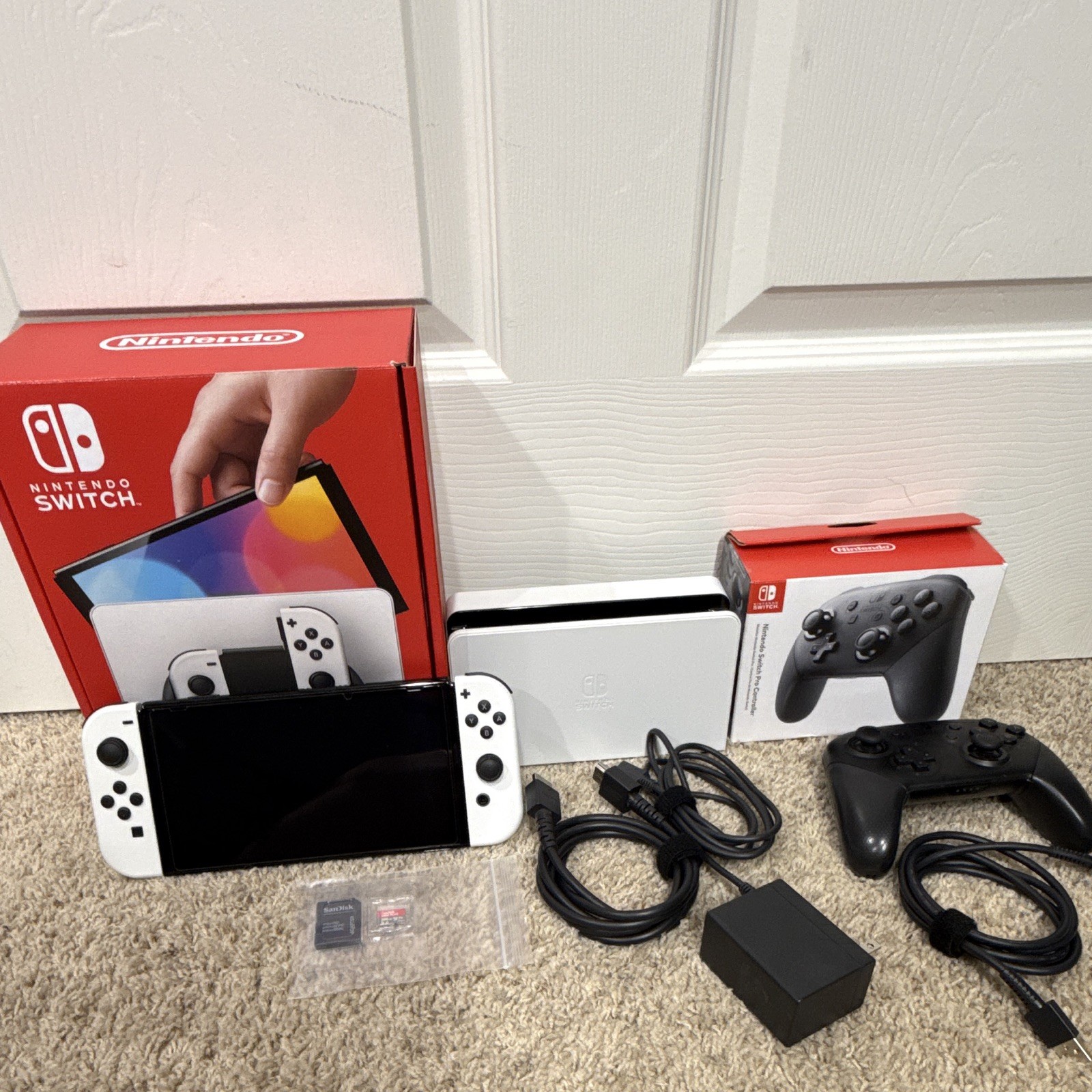 Nintendo Switch OLED Model White Bundle w/ Dock, Pro Controller, 256GB microSD