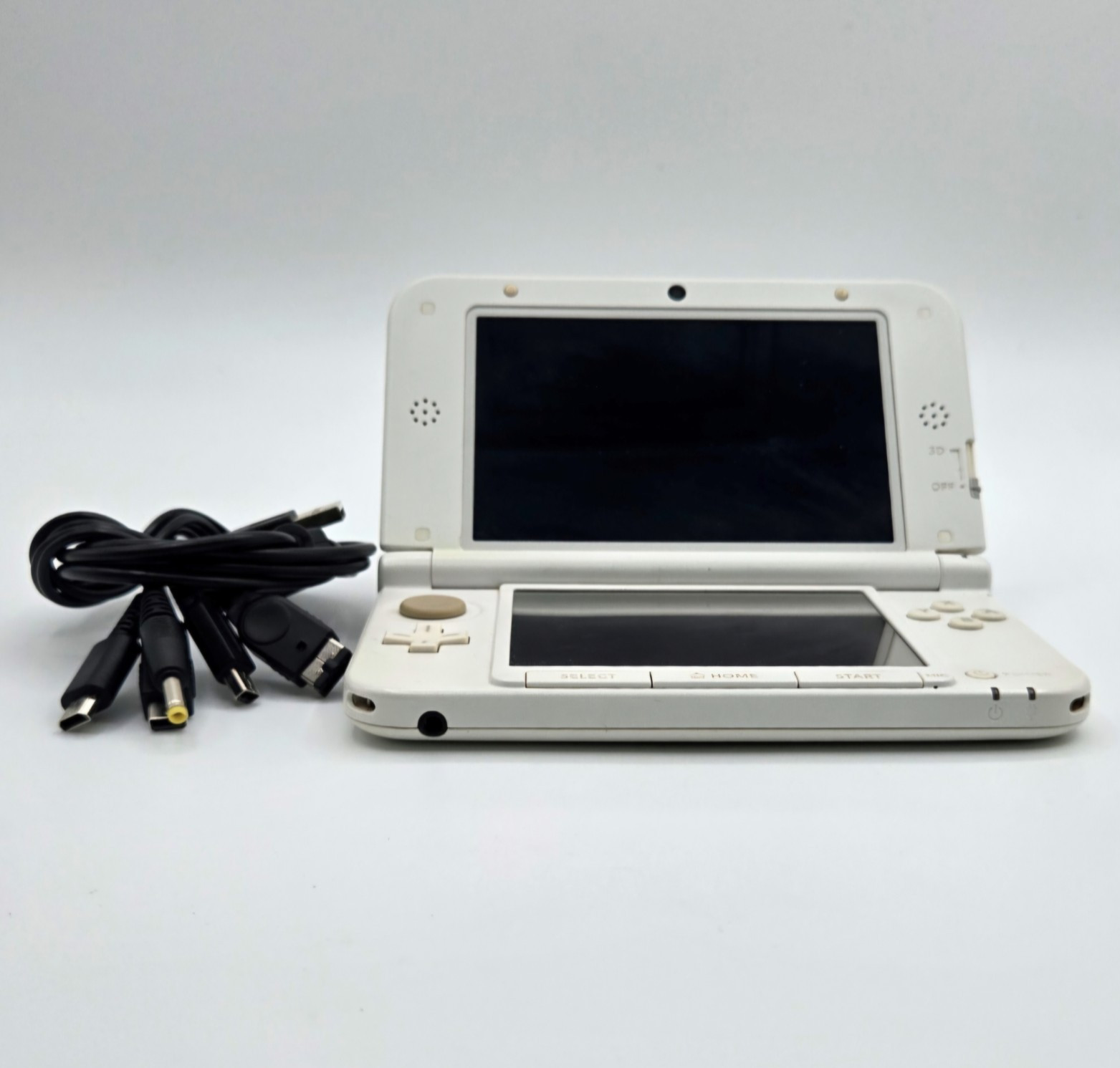 Nintendo 3DS LL White 64GB SD Card Charger Tested Working Top Screen LCD Damage