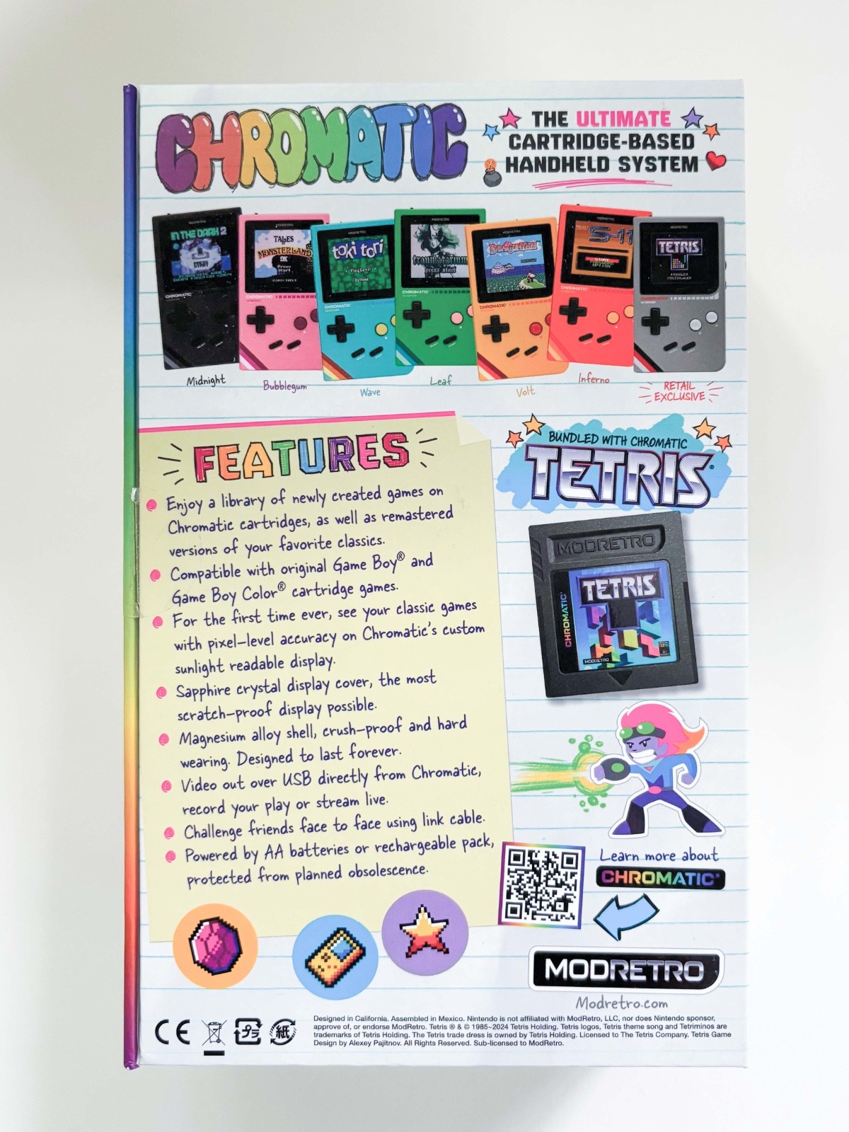 ModRetro Chromatic 1st Edition Inferno Orange w/ Tetris Game.