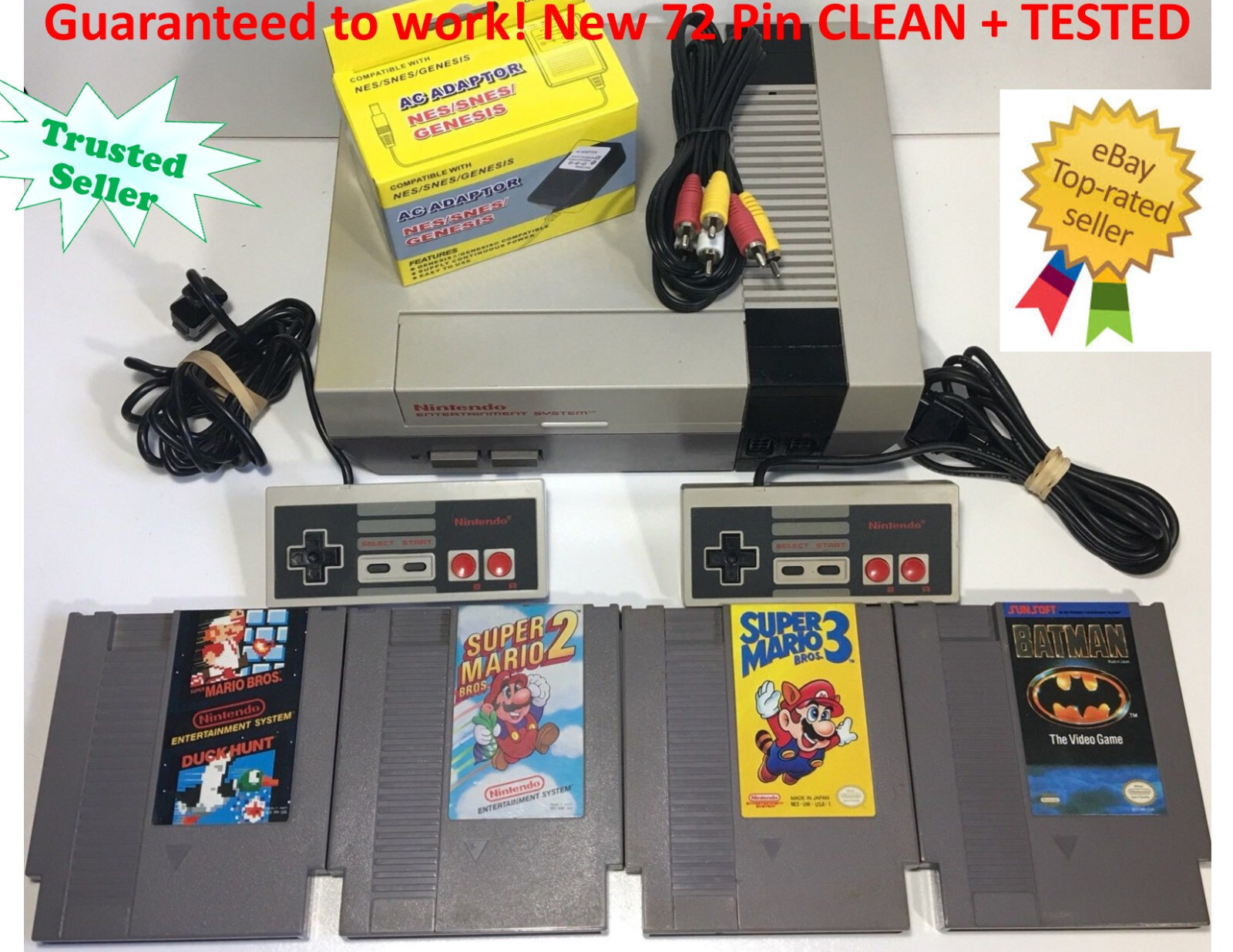 NINTENDO NES CONSOLE ORIGINAL SYSTEM GAMES SUPER MARIO 1 2 3 & Batman Video Game