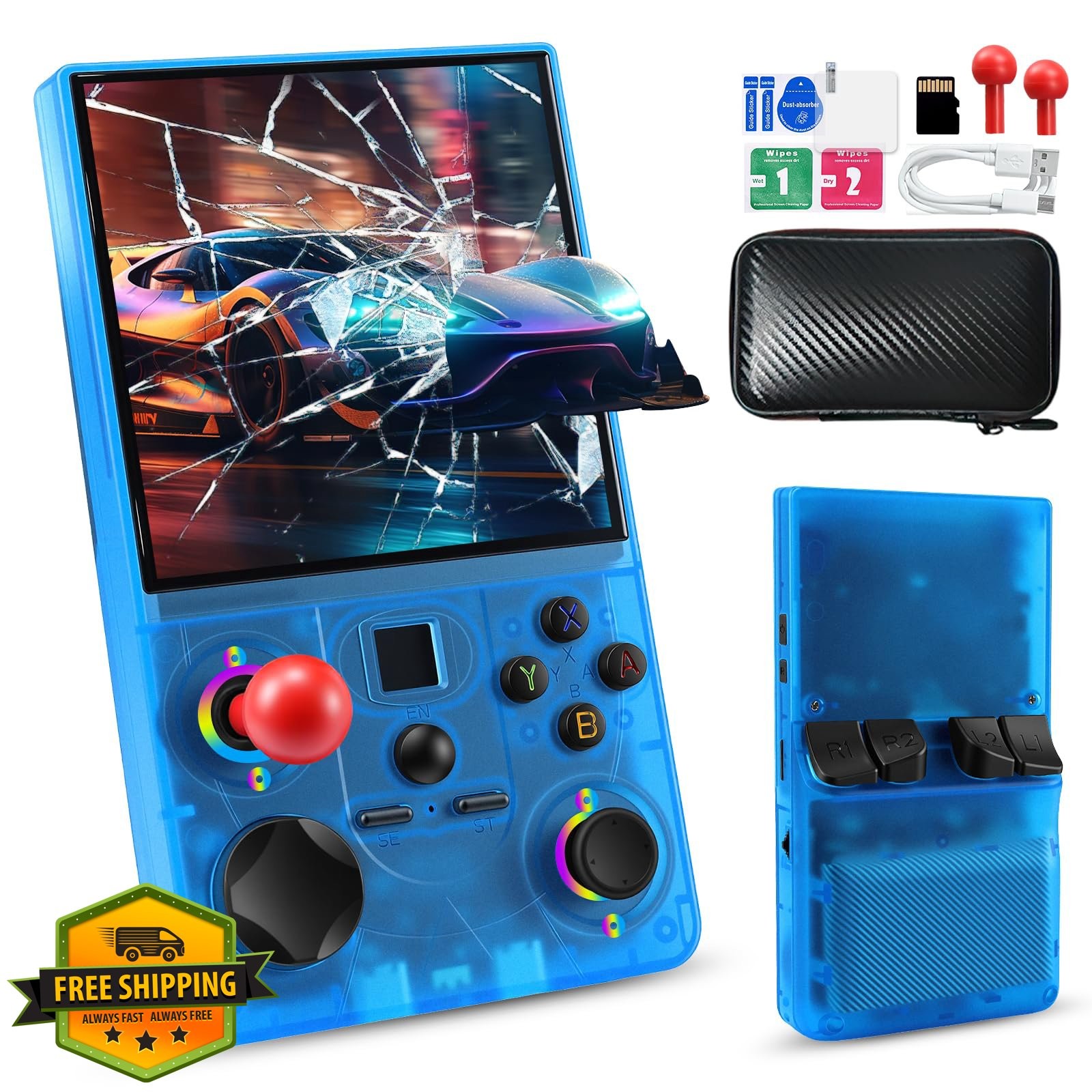 UYTGXEN 4.0 Inch Transparent Blue Retro Game Console