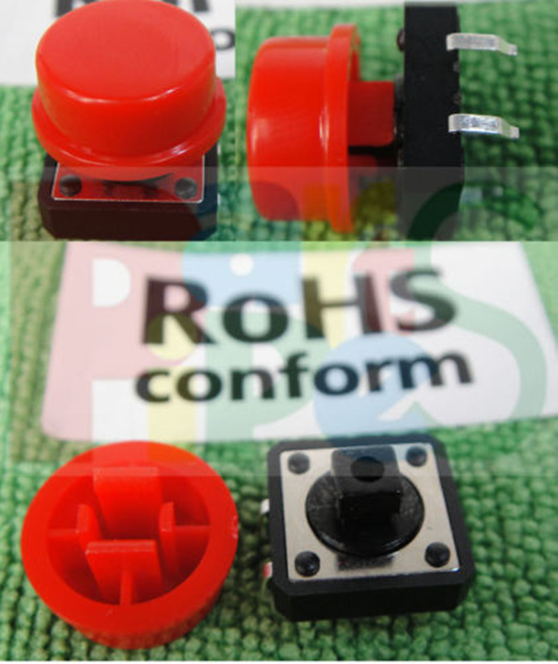 3set Tactile Red Push Button Switch Momentary Tact & Cap PCB Panel Mount Select