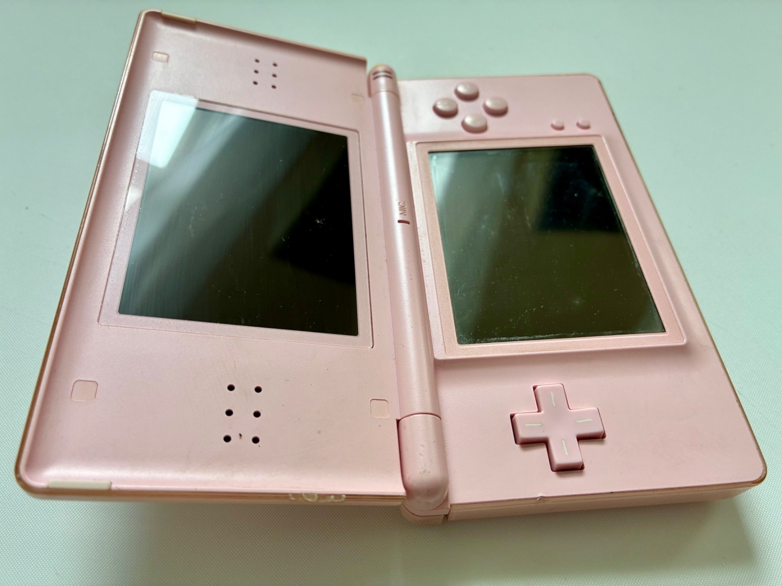 Nintendo DS Lite Handheld Console with Stylus and GBA Cover. Works, Cracks- Pink