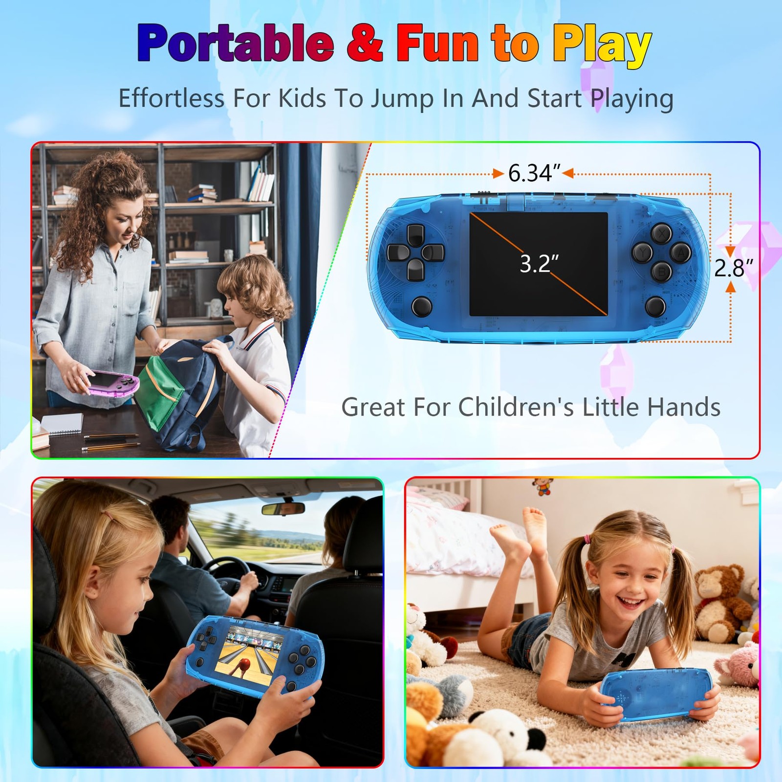 3.2″ IPS Large Screen Handheld Game Console for Kids Preloaded 100 Retro Vide…
