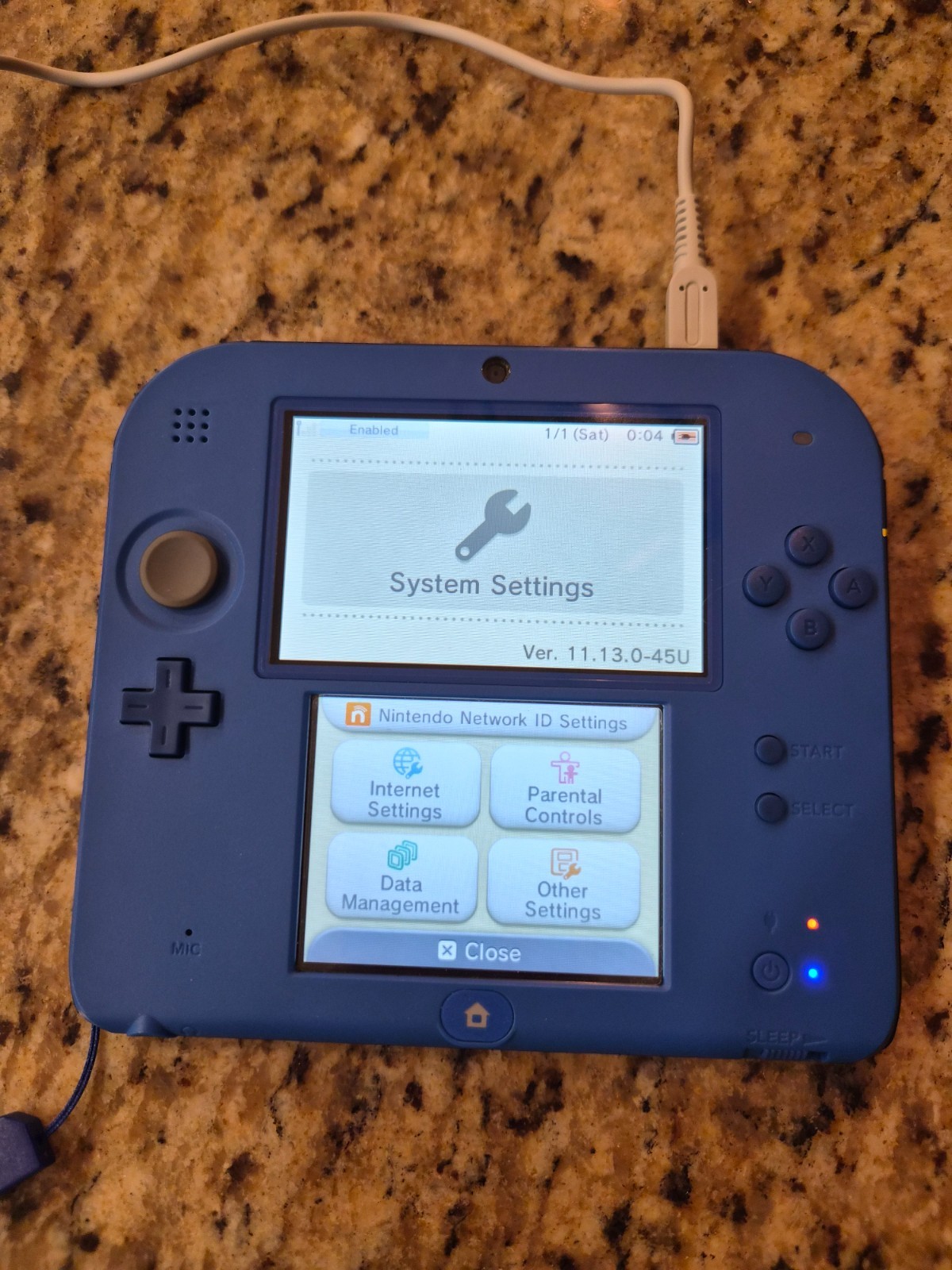 Nintendo 2DS Handheld Game Console Electric Blue Black Case + AC Charger