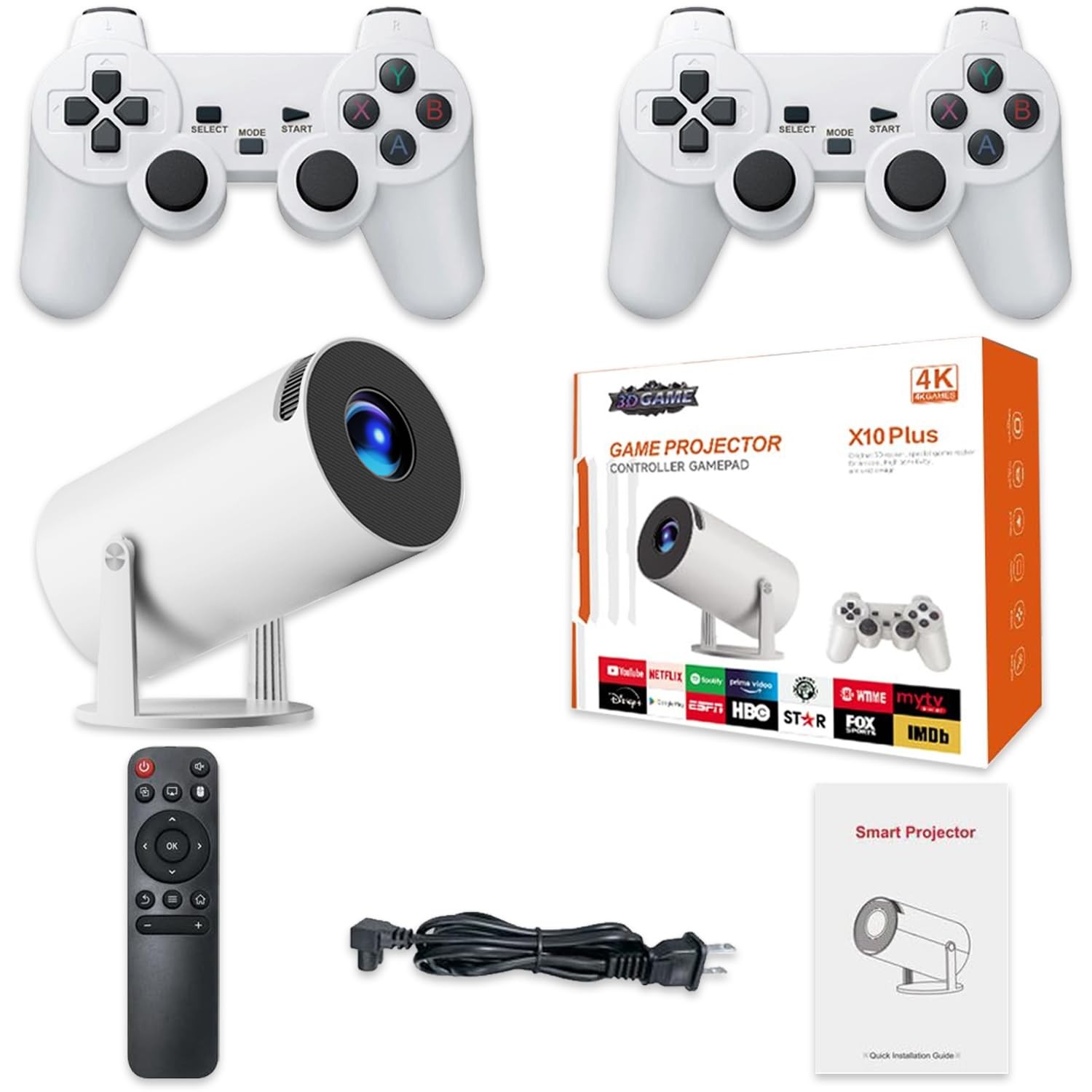 X10 Plus Retro Game Console with Projector,4K HD Portable Projector with 1000…