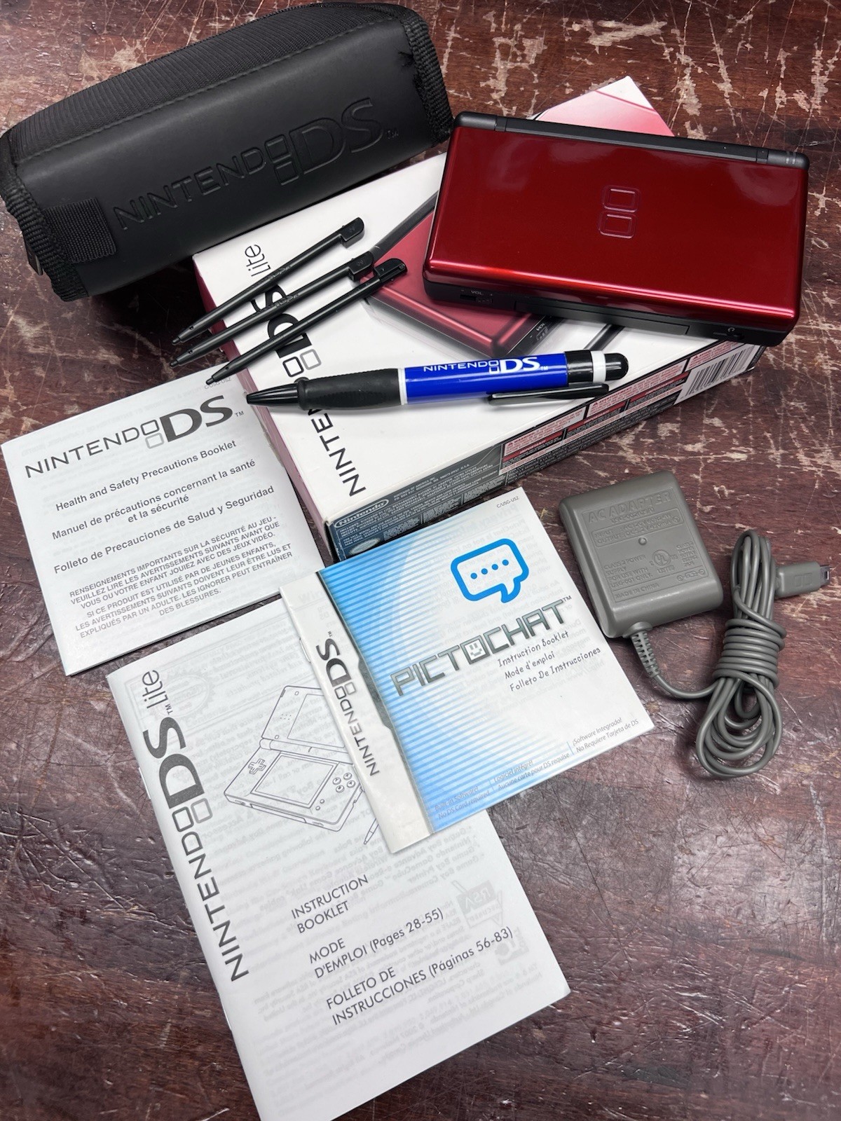 Nintendo DS Lite Crimson Black Red Handheld Console MINT