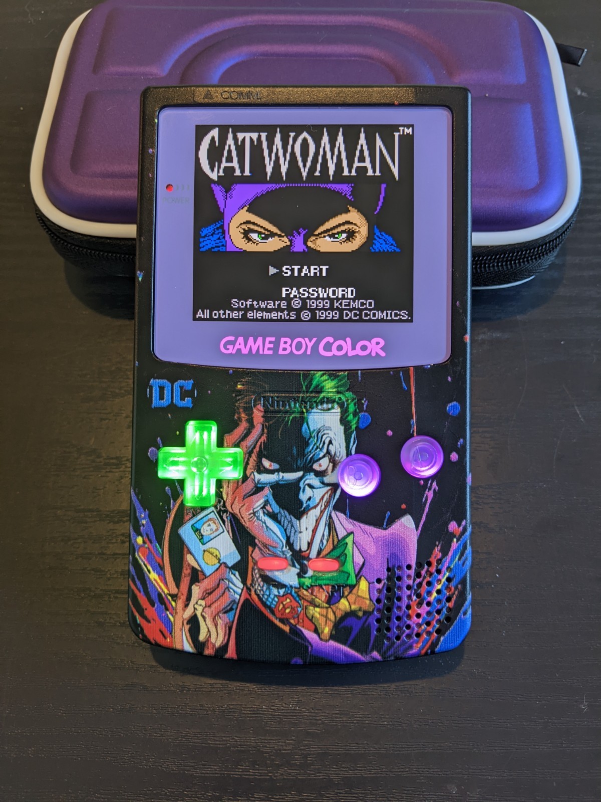 Nintendo Game Boy Color GBC IPS Q5 XL Screen Backlit Joker Theme LED buttons