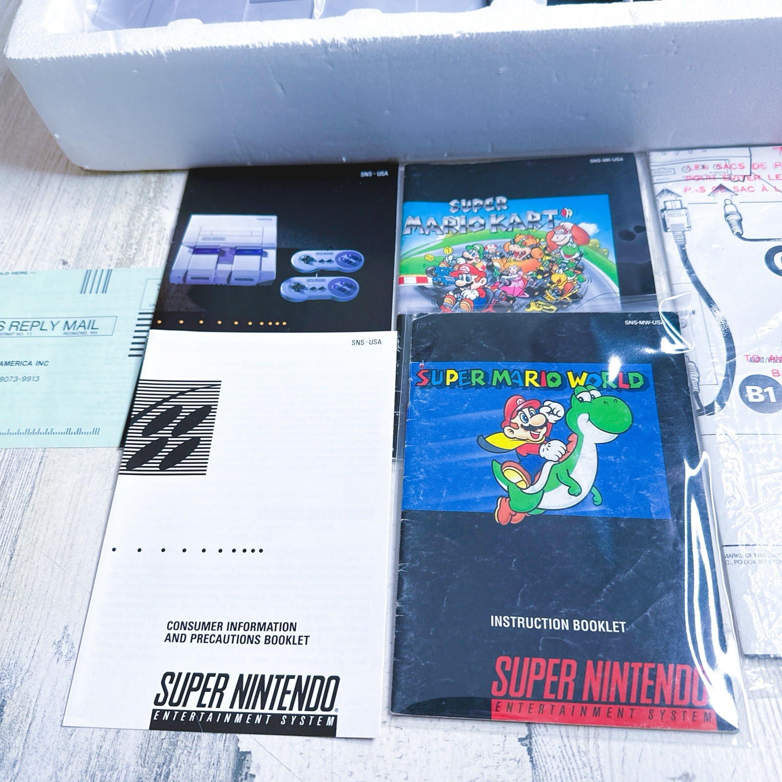 Super Nintendo Super Set System SNES Super Mario Kart + Mario World Variant CIB