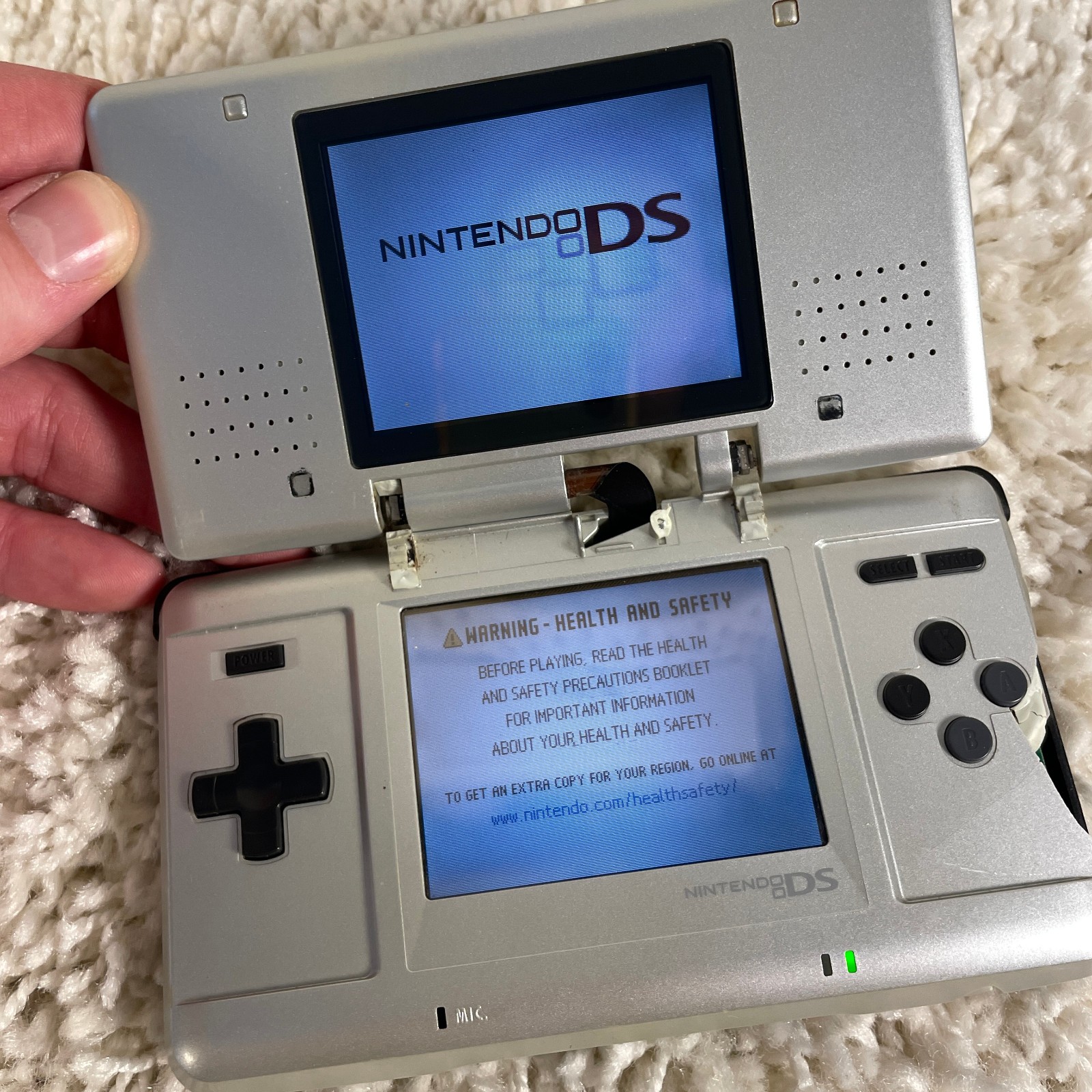 Nintendo DS Original NTR-001 Titanmium Silver Handheld System Works Broken Shell