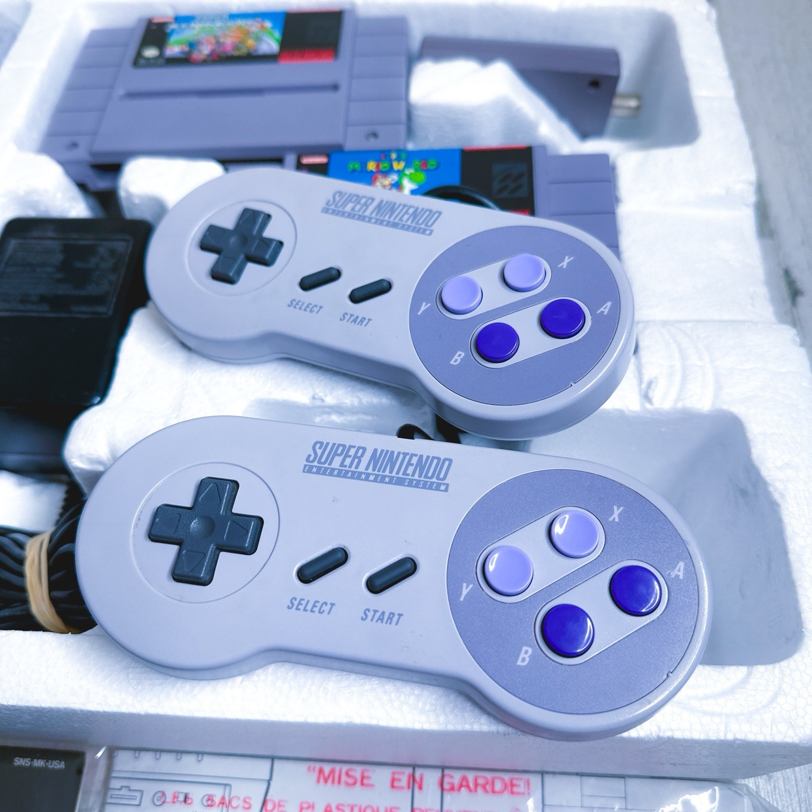 Super Nintendo Super Set System SNES Super Mario Kart + Mario World Variant CIB