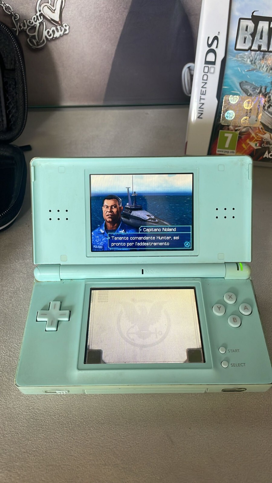 Nintendo DS Lite Water Green Console Plus Game Battleship & Handheld Cover