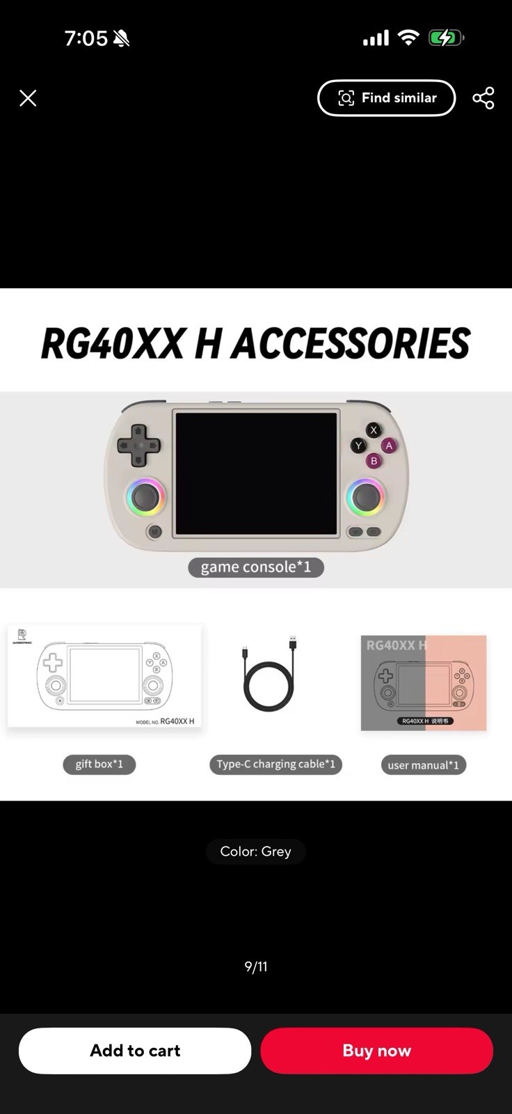 ANBERNIC RG40XX H Handheld System 64GB USB-C 960p Rechargeable Blue Grey