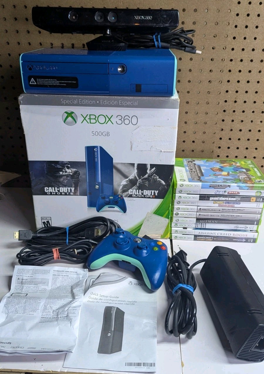 Microsoft Xbox 360 E 500GB Special Edition Console Kinect Bundle BLUE