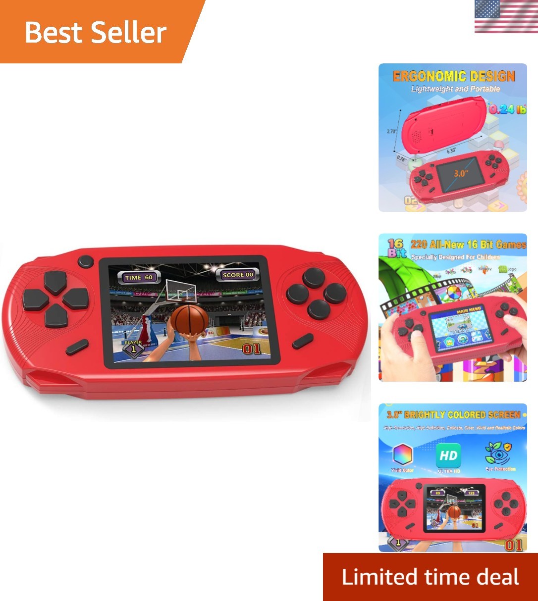 Kids Portable Gaming Player with 220 Retro Games – 3.0” HD Screen Experience