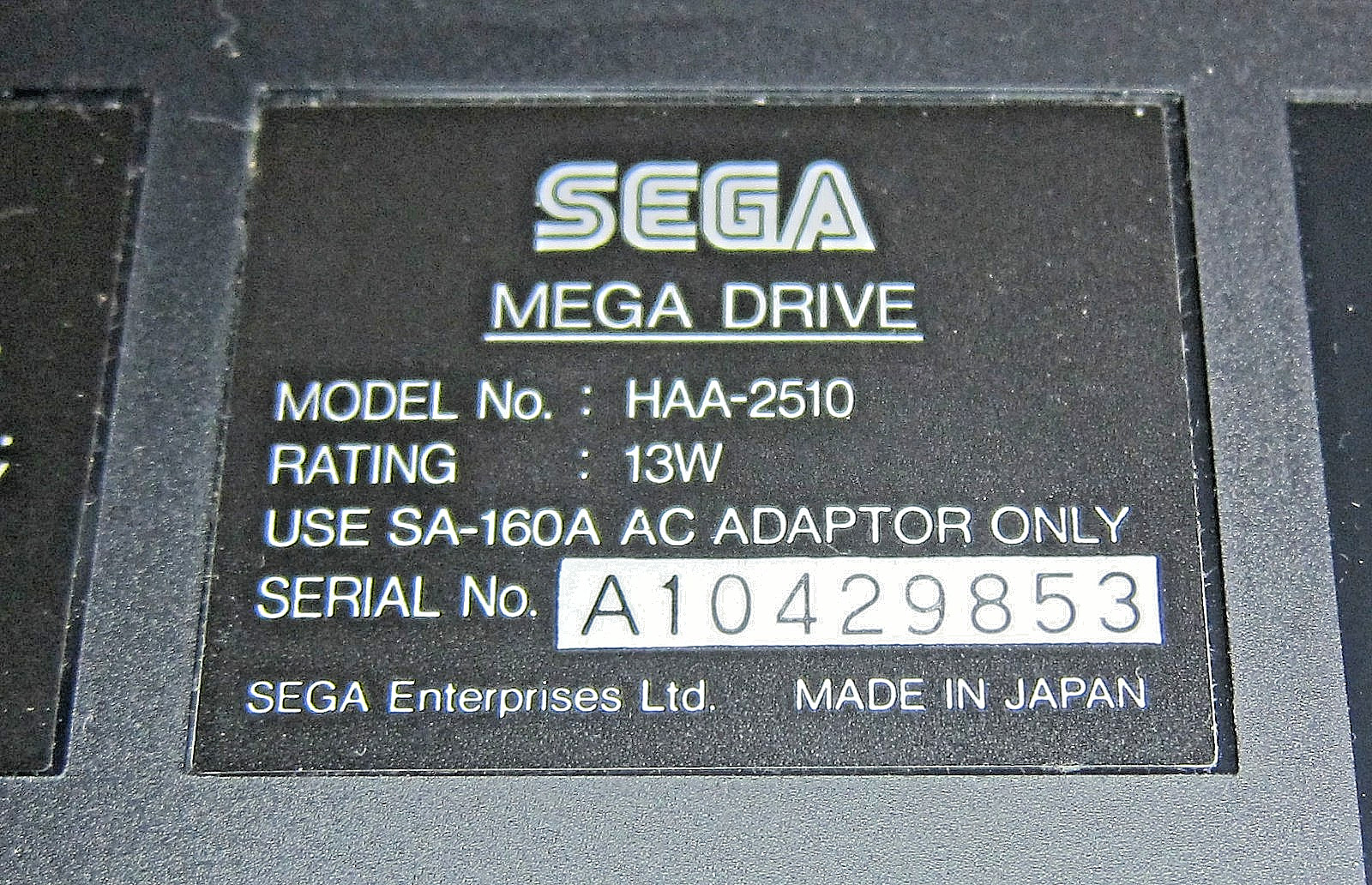 Genuine Vintage Sega Mega Drive 16-Bit Console HAA-2510 Made in Japan