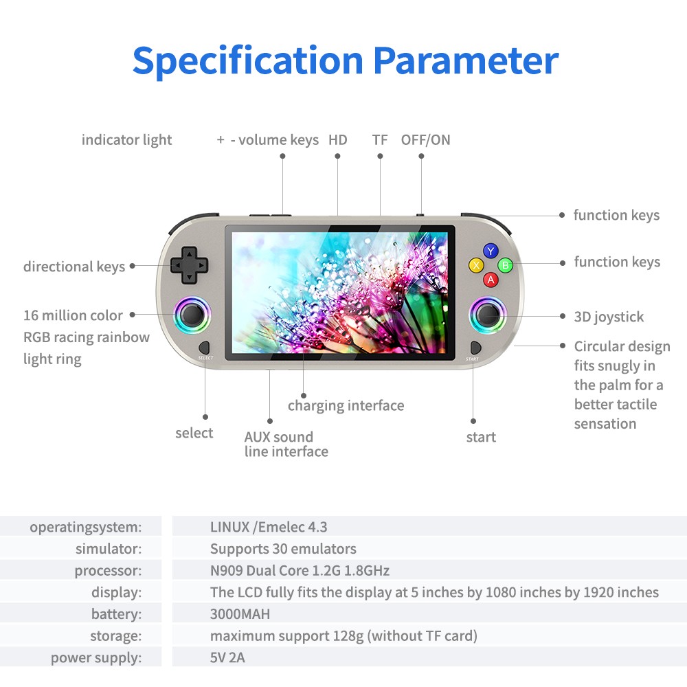 Handheld Video Game Console 5.0 Inch IPS Screen