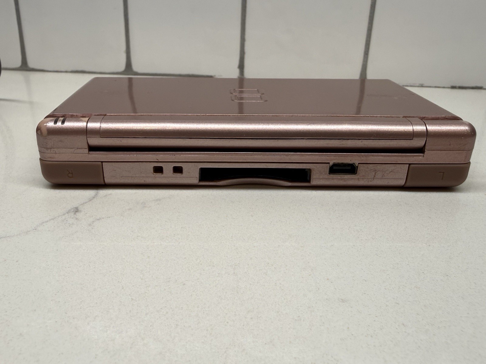 Nintendo DS Lite Handheld Console Metallic Rose W/ Charger + 2 Games FOR PARTS