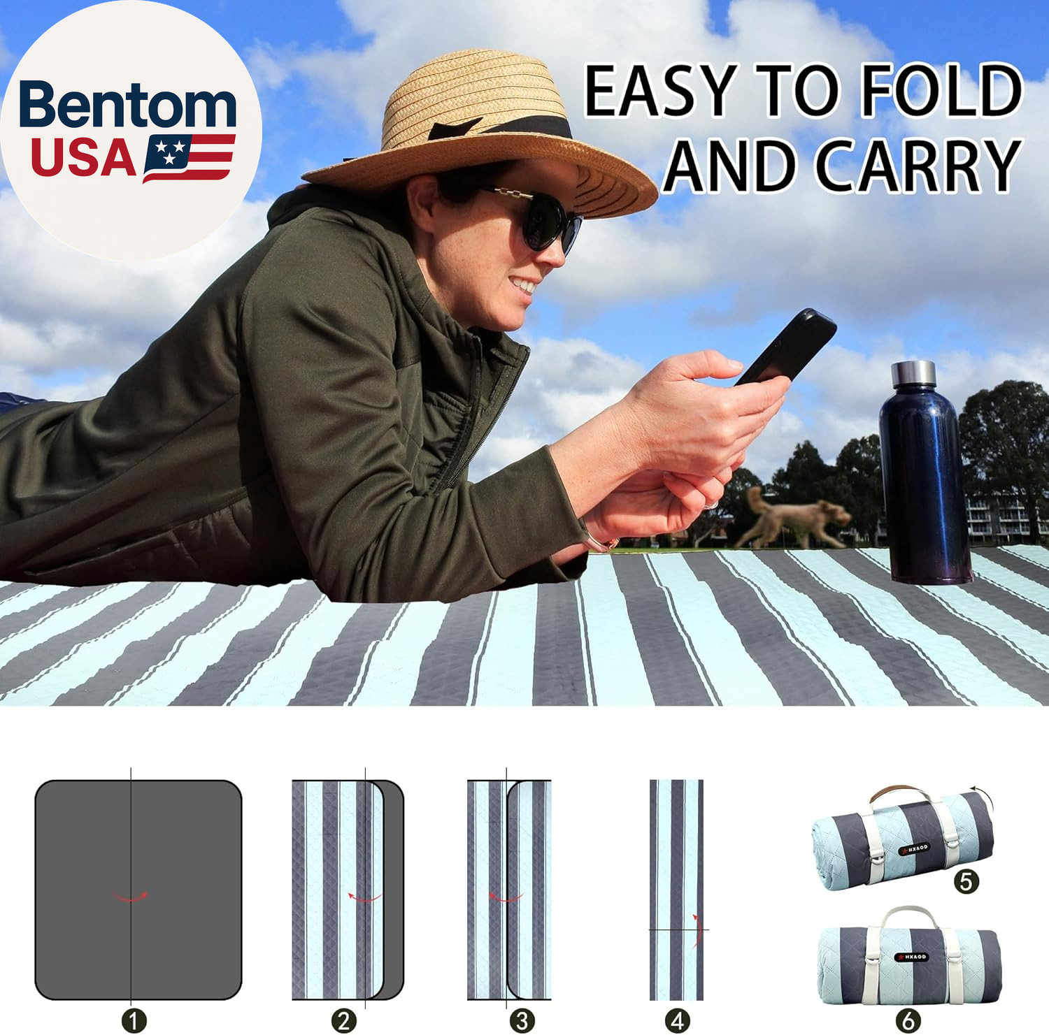 Extra Large Picnic Outdoor Blanket, 80”X80” Waterproof Picnic Mat Foldable Campi
