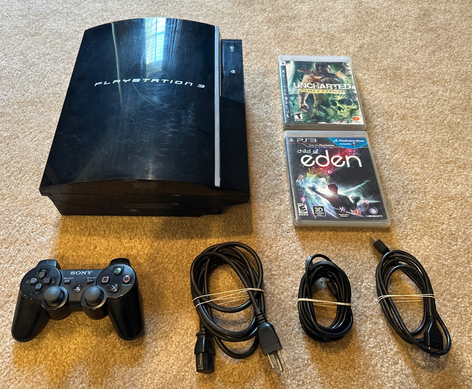 Sony Playstation 3 PS3 40 GB Fat Console Model CECHG01 w/ Controller & 2 Games