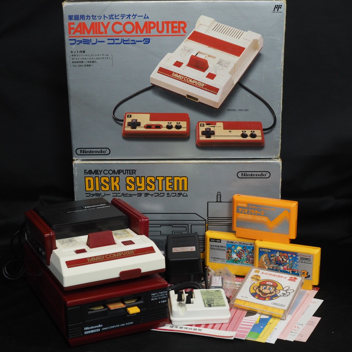 Nintendo Famicom + Disk system Console Boxed Belt Replaced Tested w/ Mario games