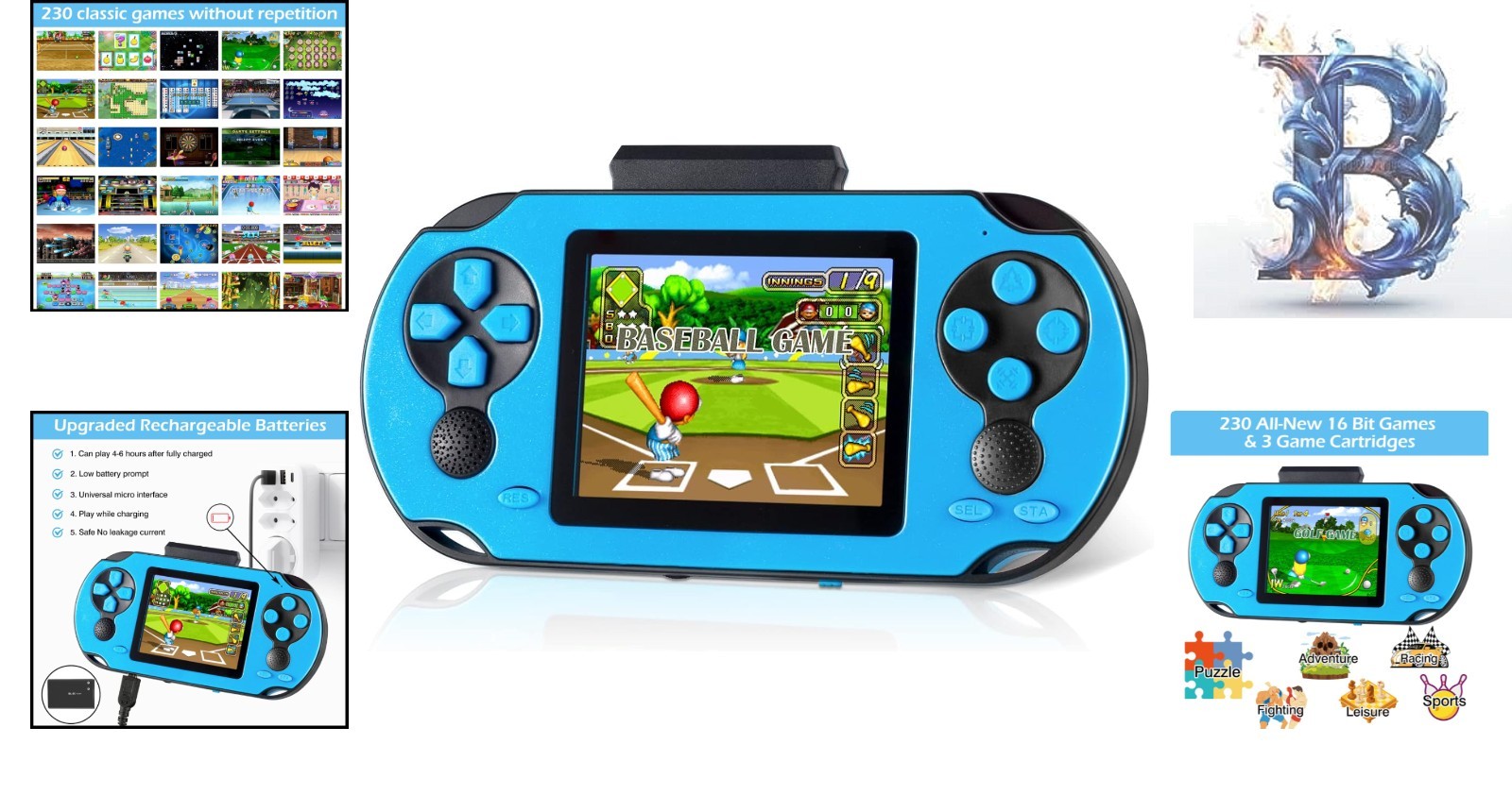 3.0” HD Handheld Game Console – 230 Built-In 16 Bit Retro Games for All Ages