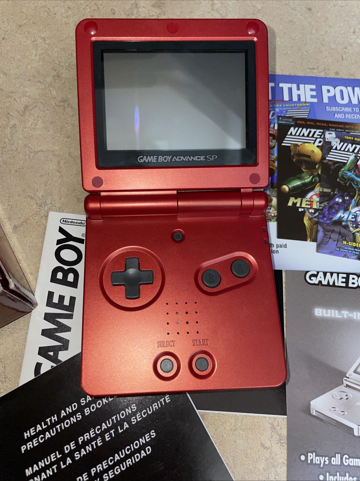 Nintendo Game boy Advanced SP Flame Red AGS-001 CIB w/ Box Charger Manuals CLEAN