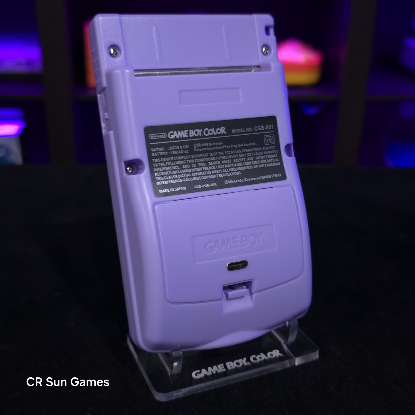 Purple Gameboy Color Console OLED Touch Screen And USB-C Rechargeable Battery