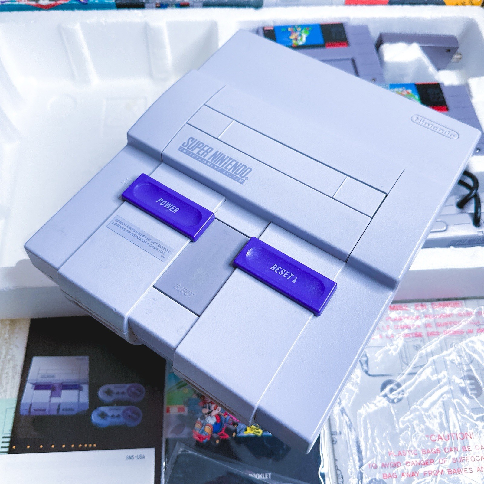 Super Nintendo Super Set System SNES Super Mario Kart + Mario World Variant CIB