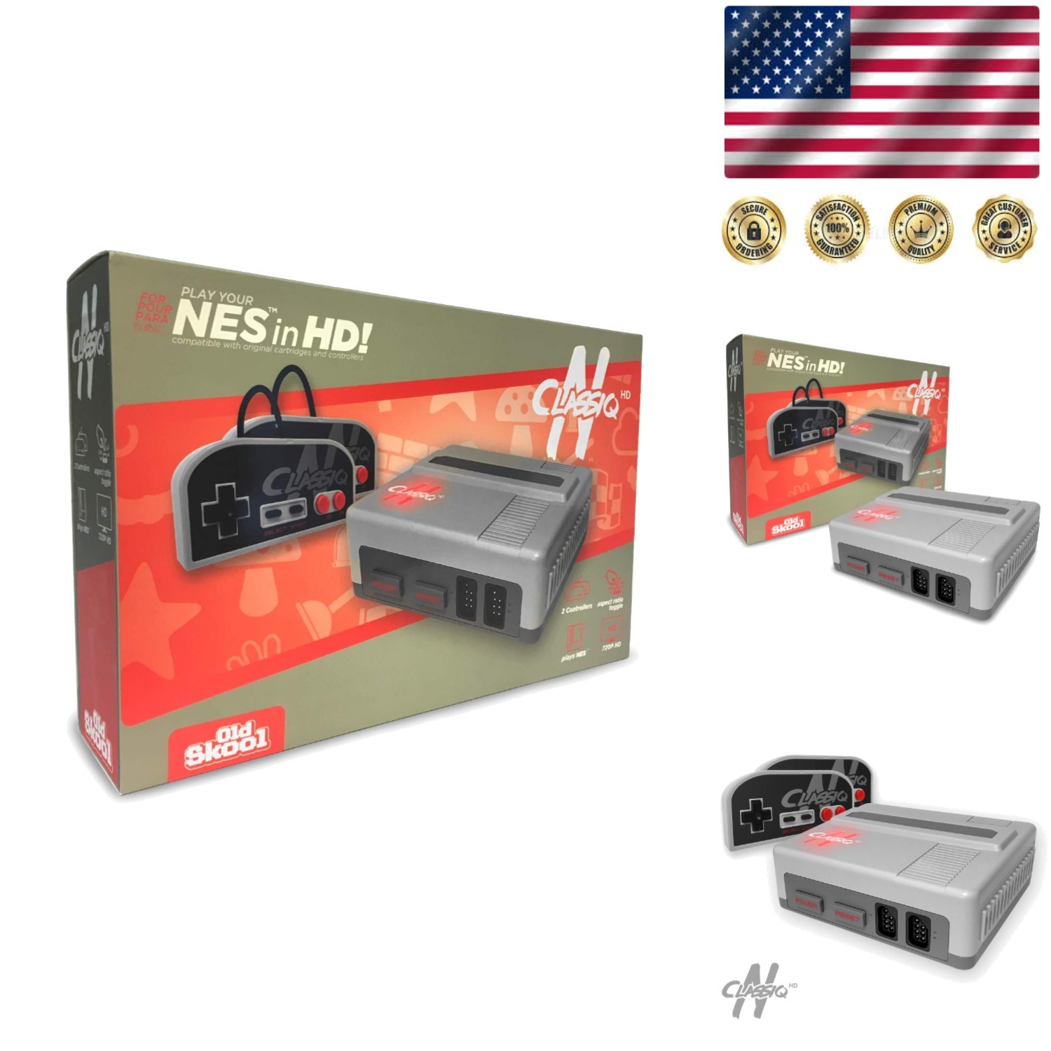 Compact CLASSIQ N HD Console: Two Controllers for 8-Bit Multiplayer Fun!