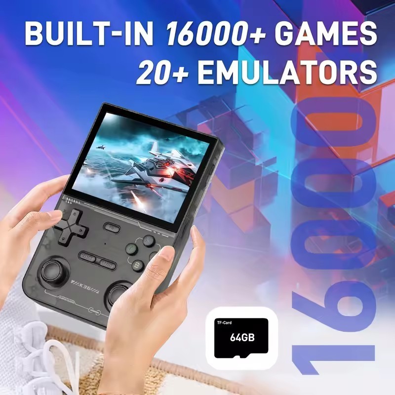 Black K36 Retro Handheld Video Game Console 3.5″ IPS Screen 64GB 16000+Games