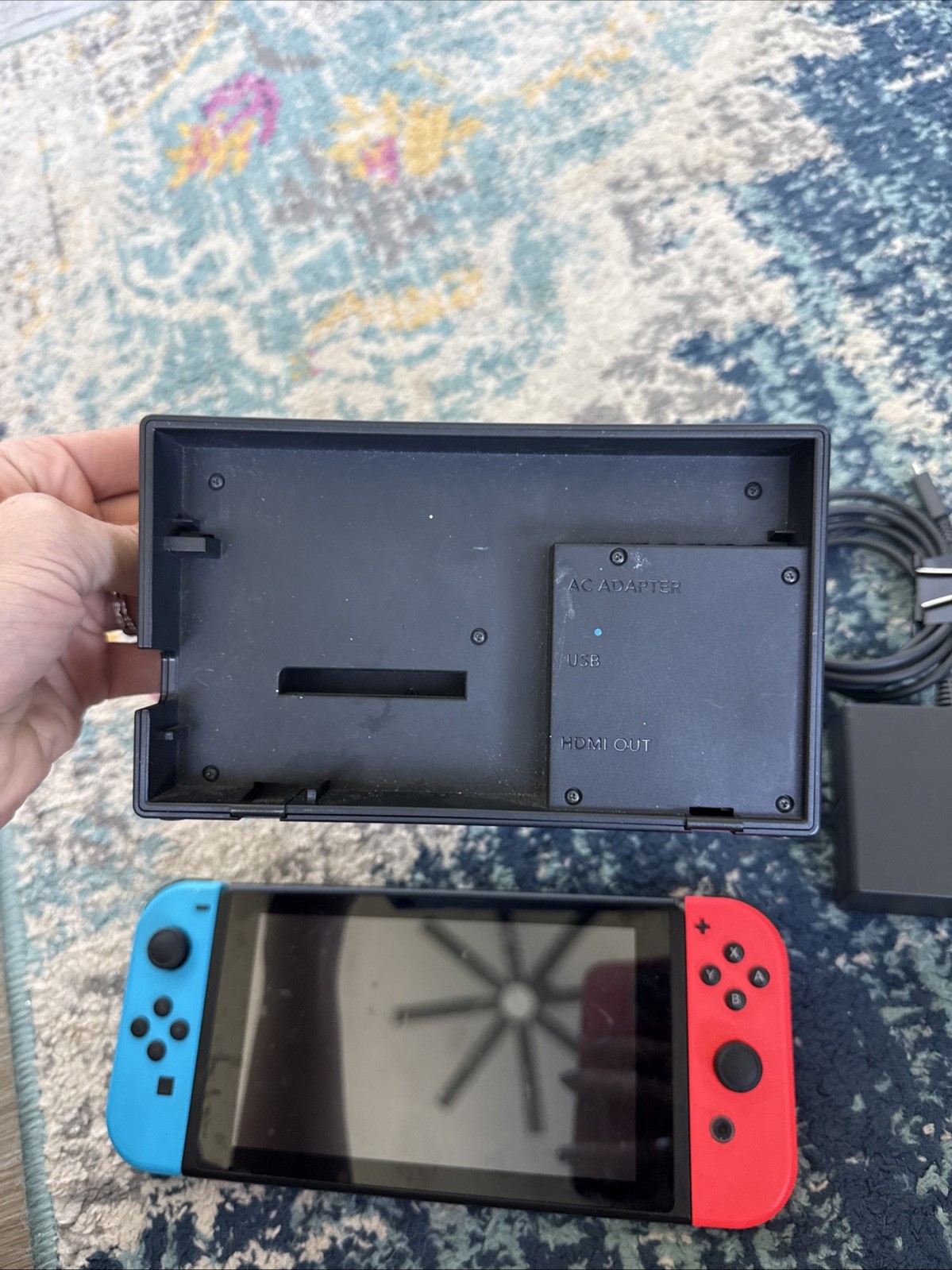 Nintendo Switch Console Neon Red Blue Bundle With Charger And Docking Station