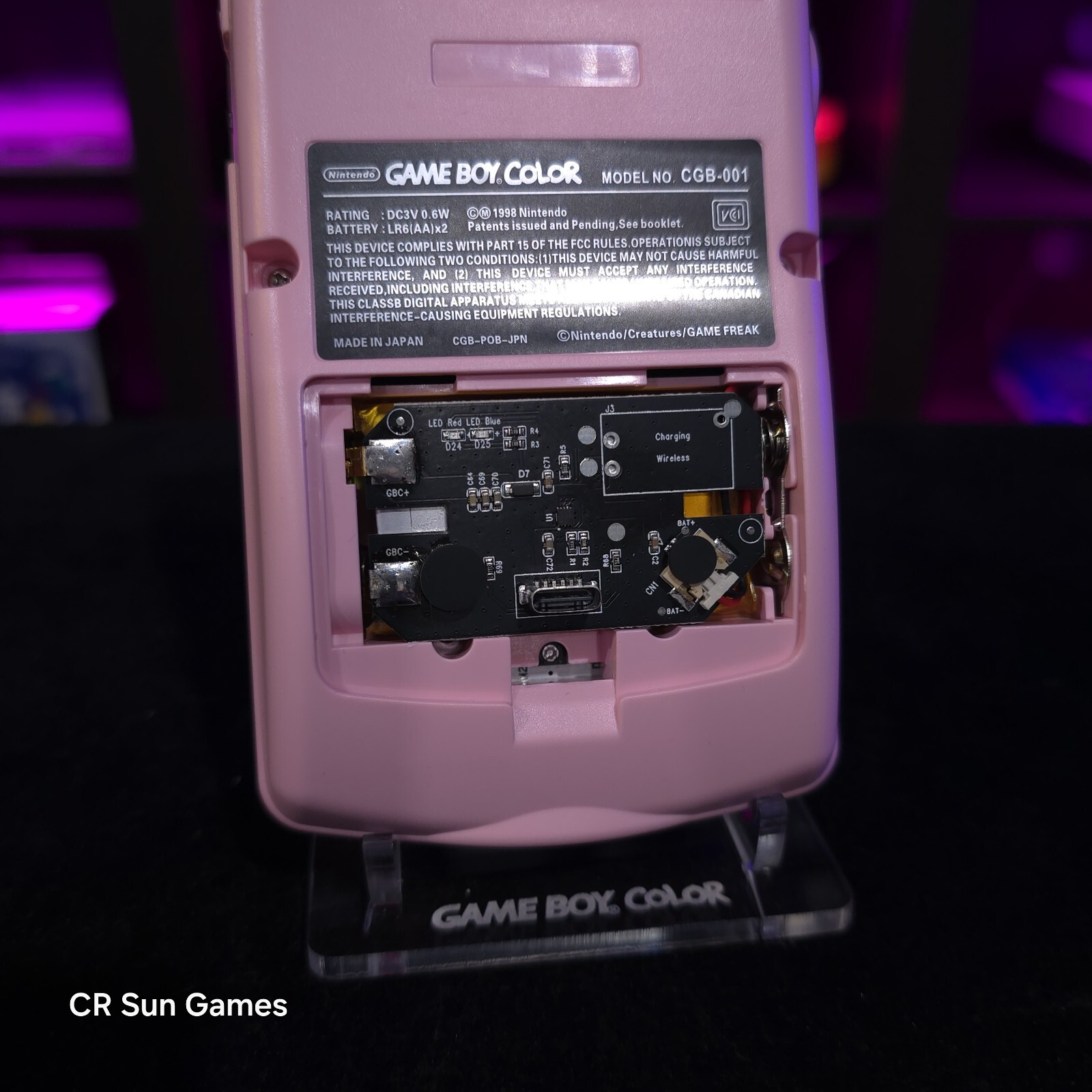 Pink Gameboy Color Console OLED Touch Screen And USB-C Rechargeable Battery