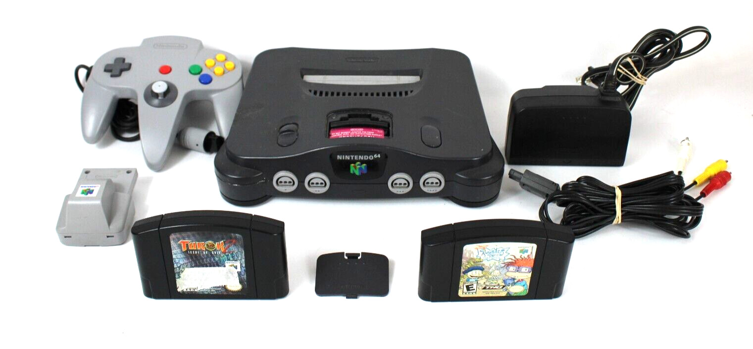 N64 Nintendo 64 Console Bundle + 2 Games + Rumble Pak + OEM Controller + Cables