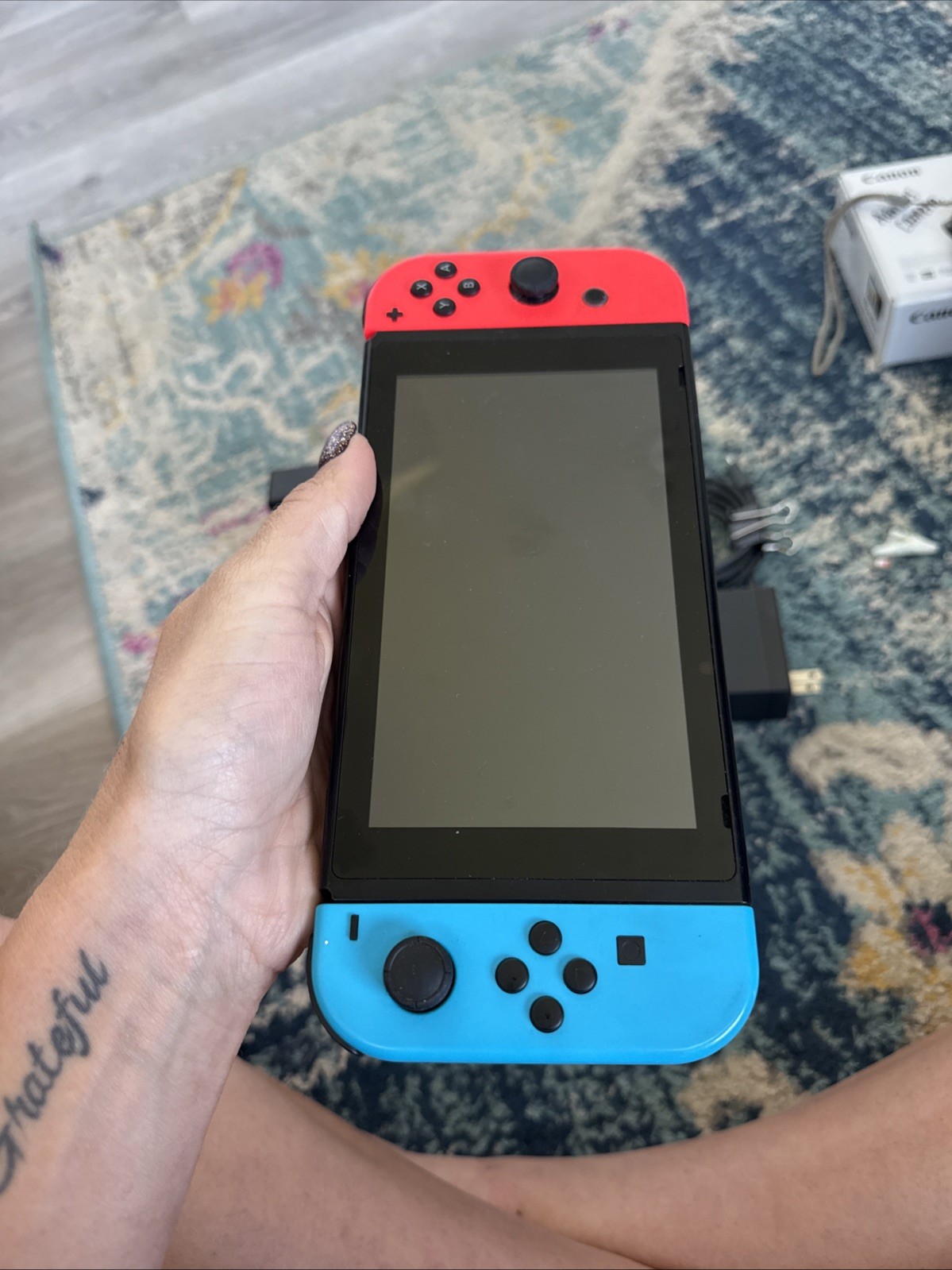 Nintendo Switch Console Neon Red Blue Bundle With Charger And Docking Station