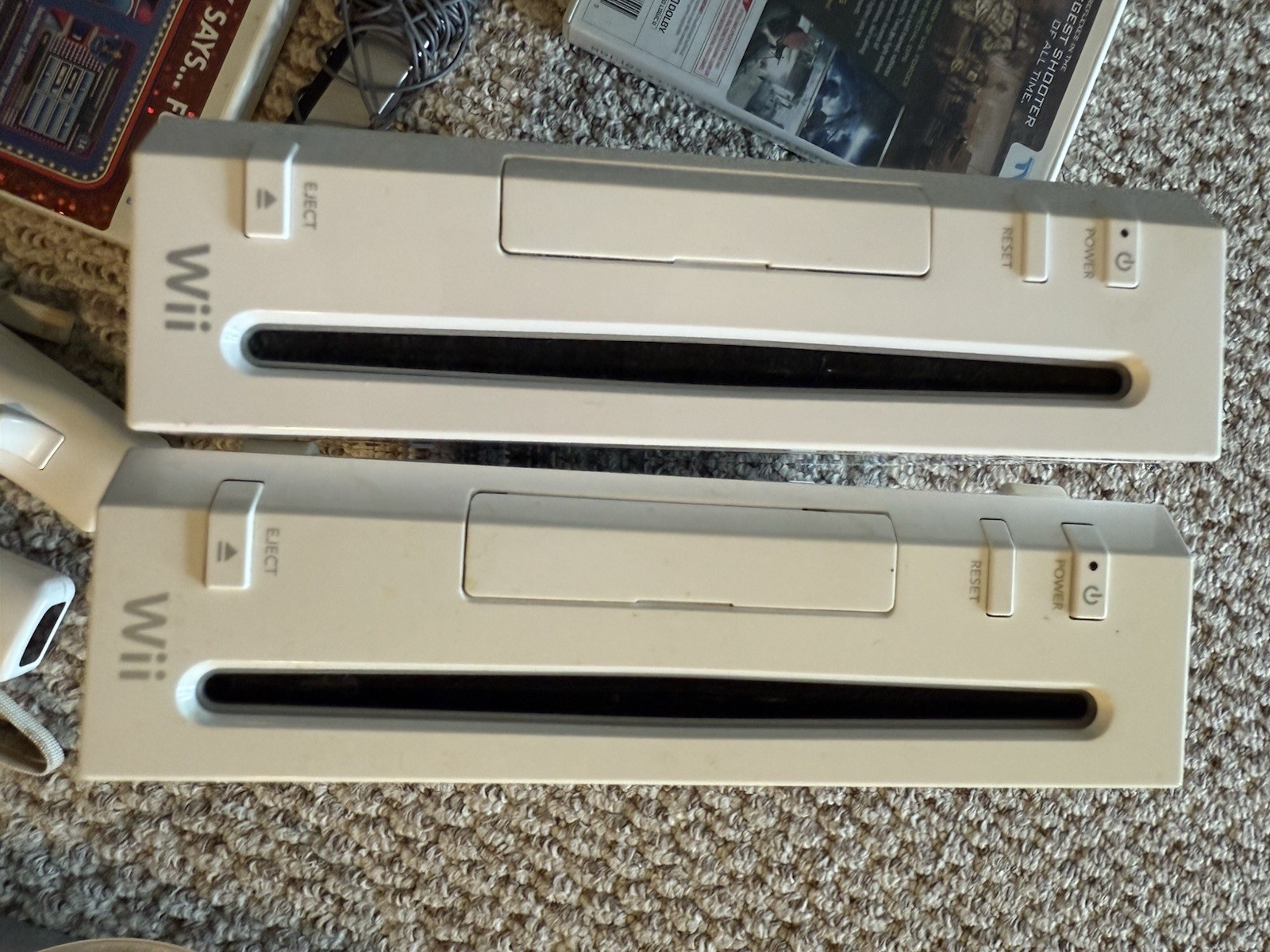 2 Lot Nintendo Wii Console RVL 001 Lot 2 Wii Remotes, Wires, 8 Games + More