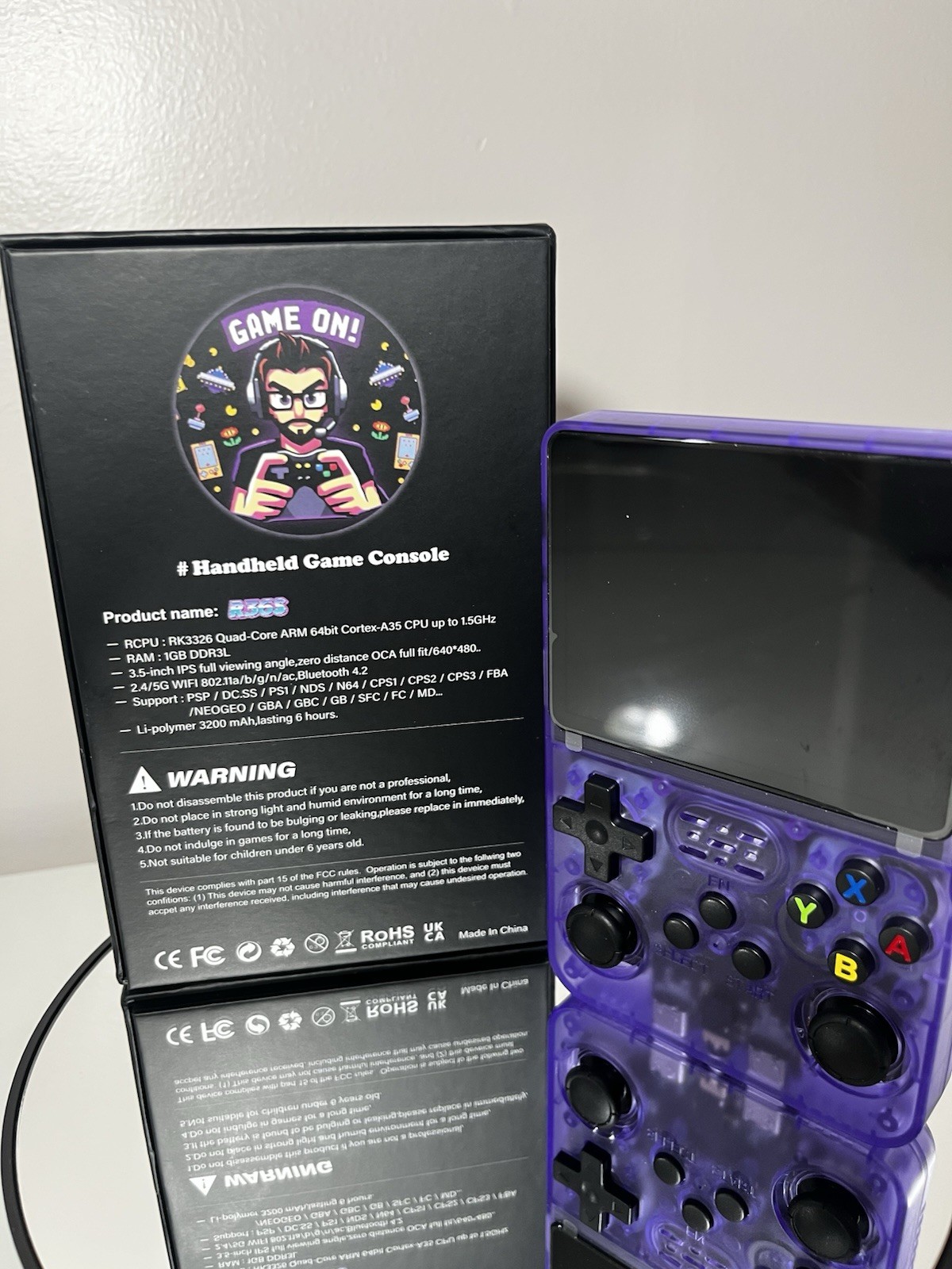 R36S Purple Handheld Game Console, Dual 3D Joystick, IPS Screen, Bluetooth