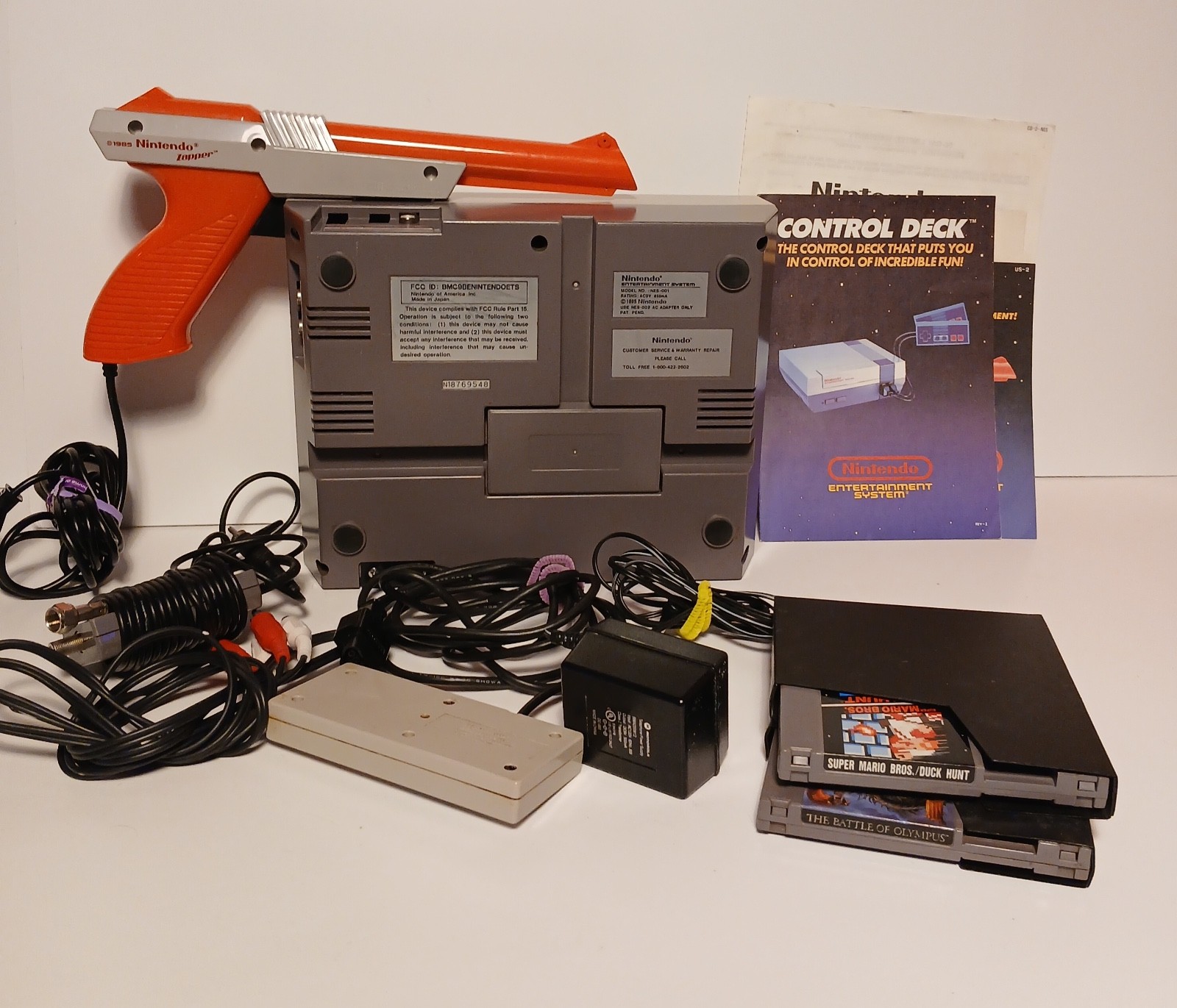 Nintendo NES Action Set w/ Console, 1 Controllers, Zapper, Cords, x2 Games