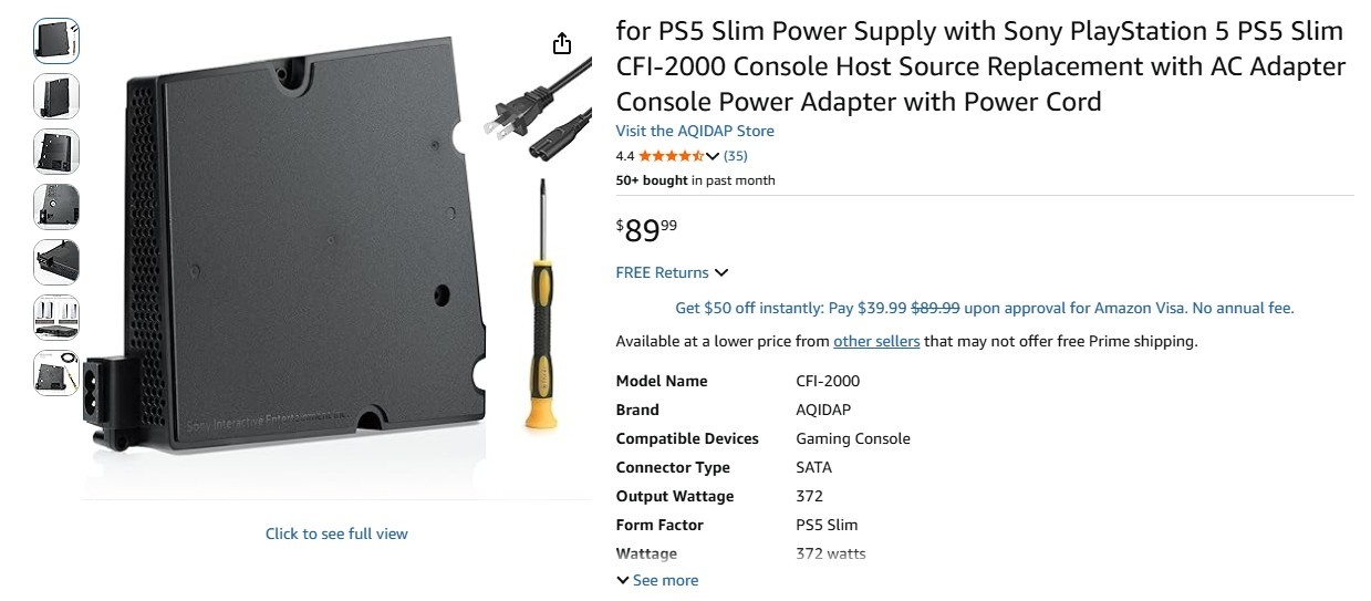Sony PS5 Slim Power Supply CFI-2000 Replacement Power Adapter w/ AC Cord- OB